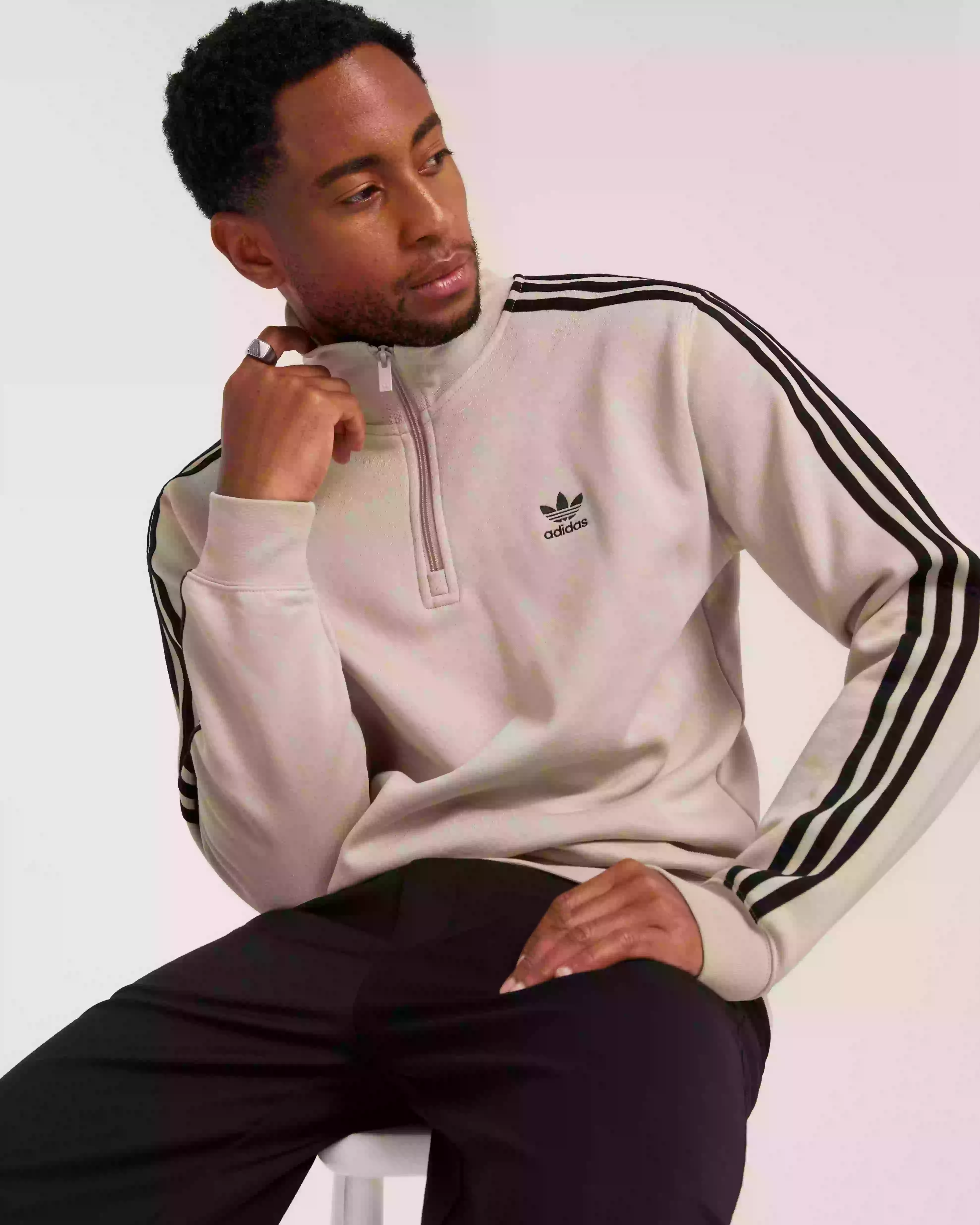 Adidas Originals 3-Stripe Hz Crw Half zip Beige/svart