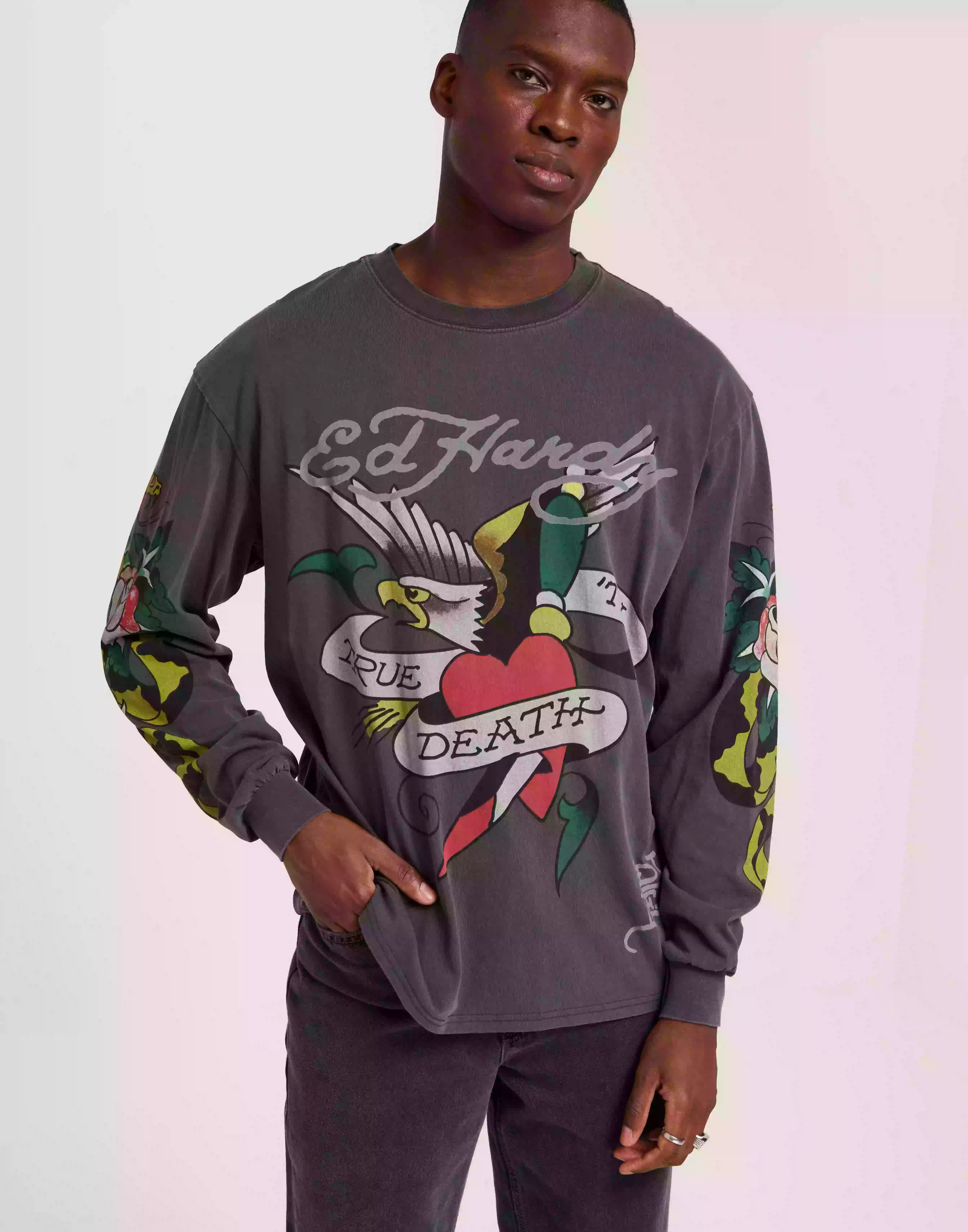 Ed Hardy True-Till-Rose-Snake Longsleeve Tee Långärmade t-shirts Washed Black