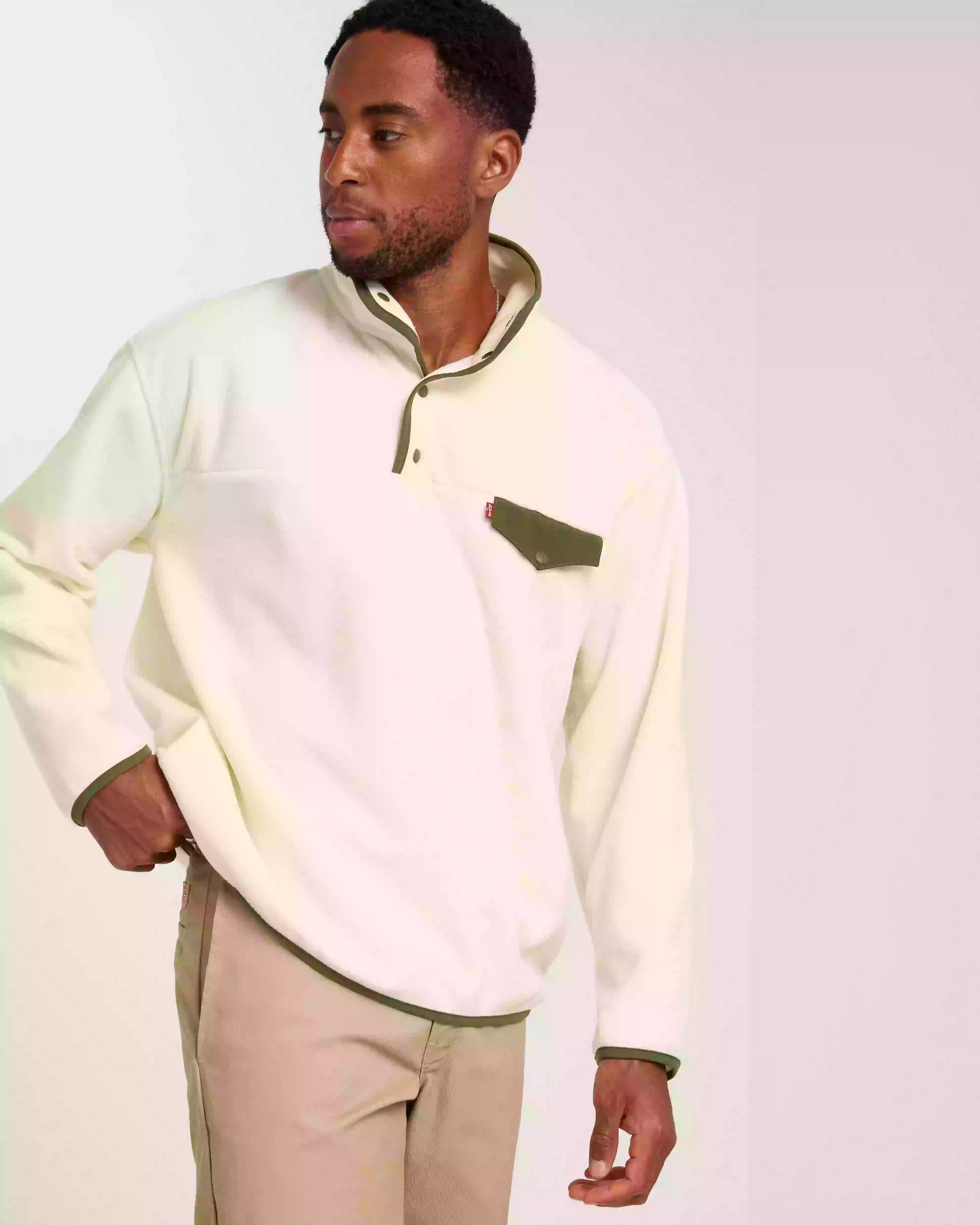 Levi's Barstow Fleece Snap Up Egret Fleecetröjor White