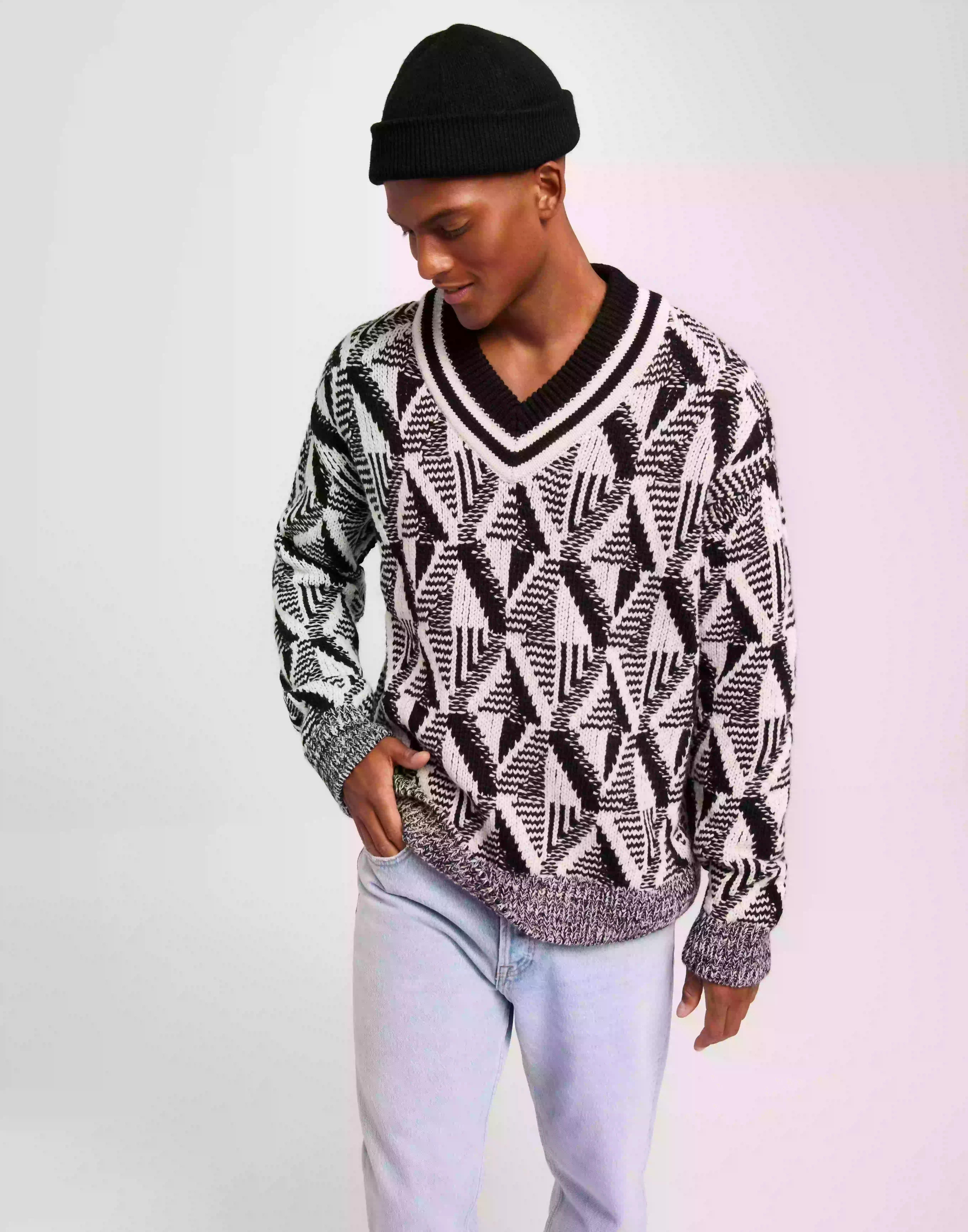 Gant Geometric Pattern V-Neck Stickade tröjor Black