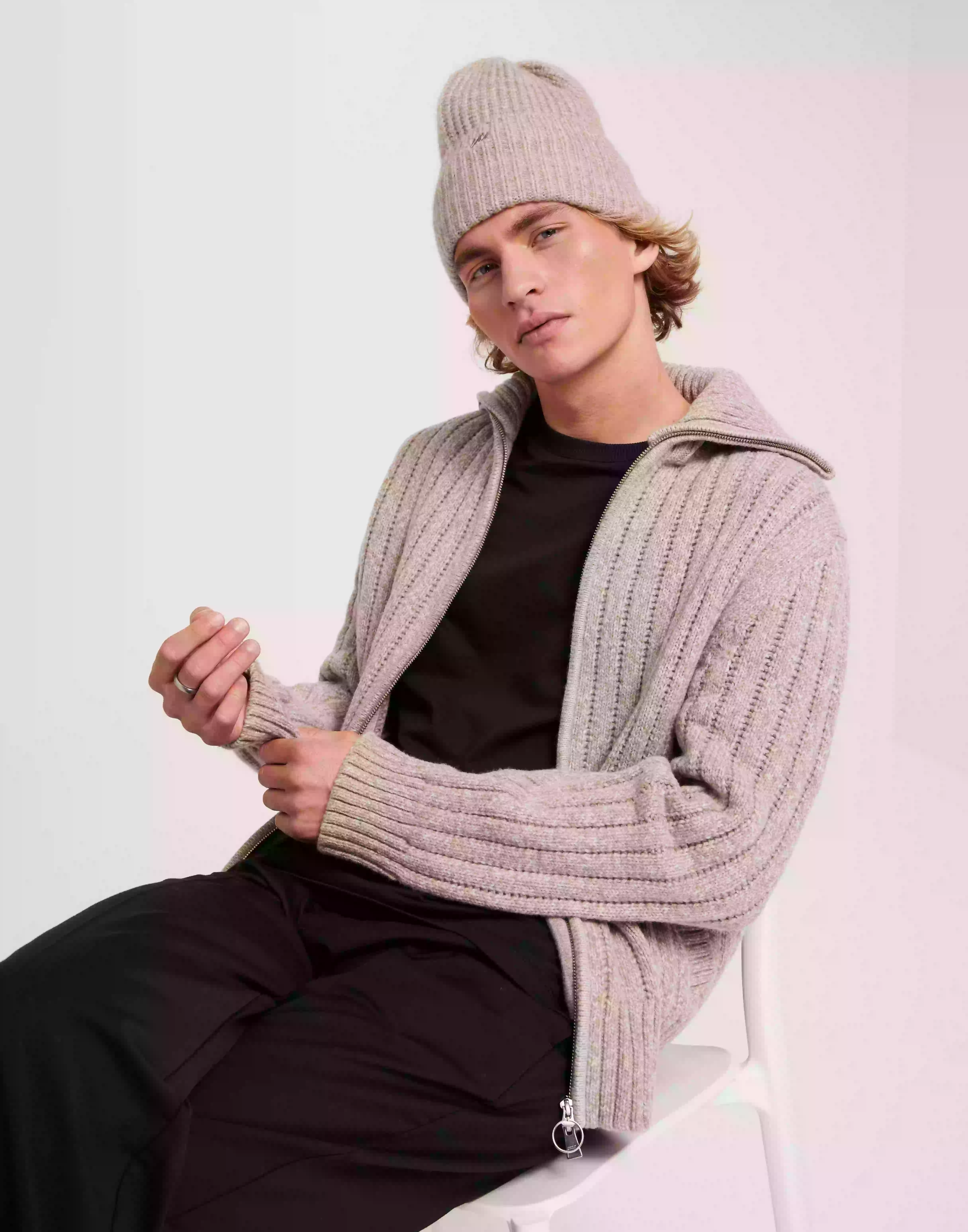 Gant Wool Zip Cardigan Stickade tröjor Beige