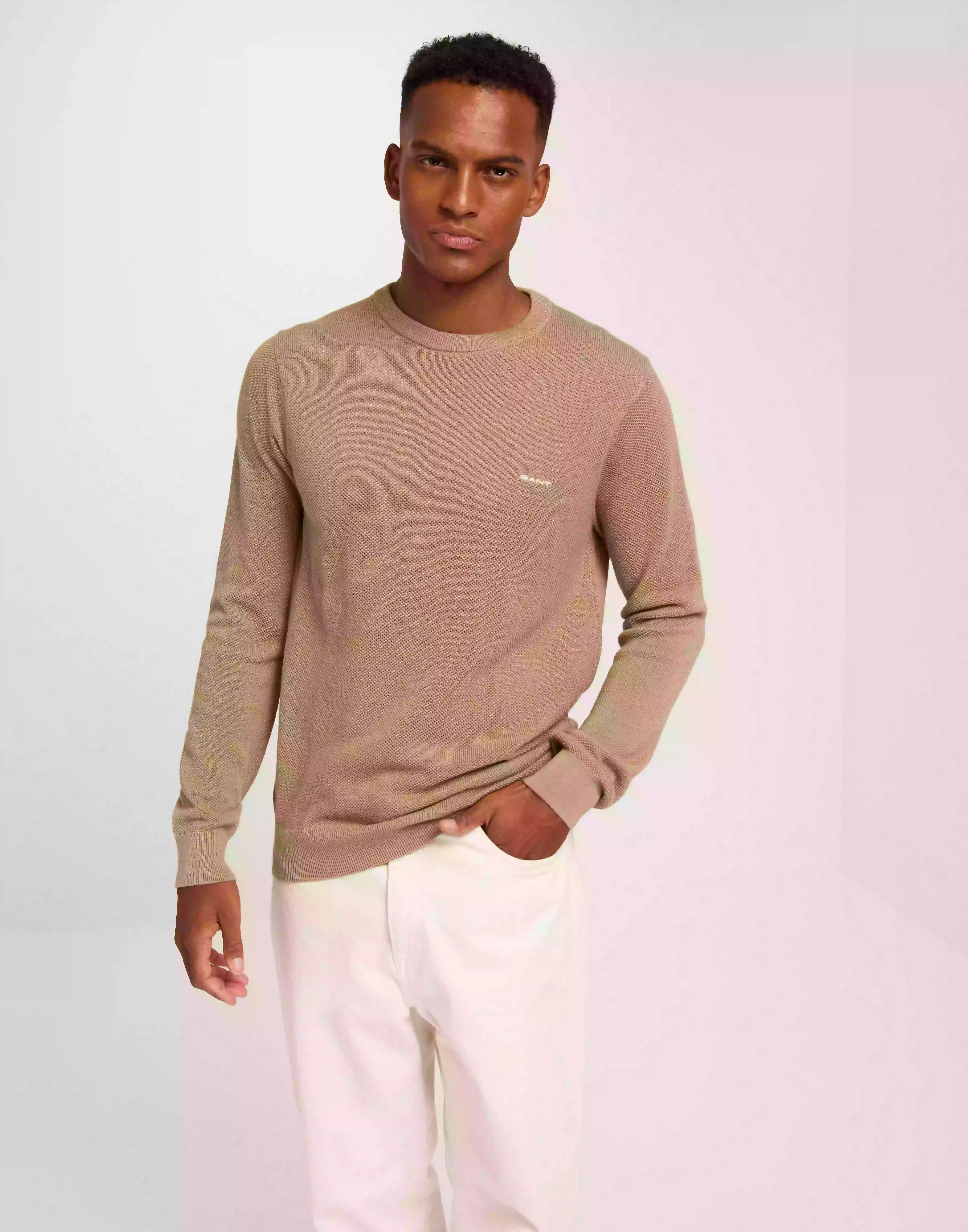 Gant Cotton Pique C-Neck Stickade tröjor Khaki