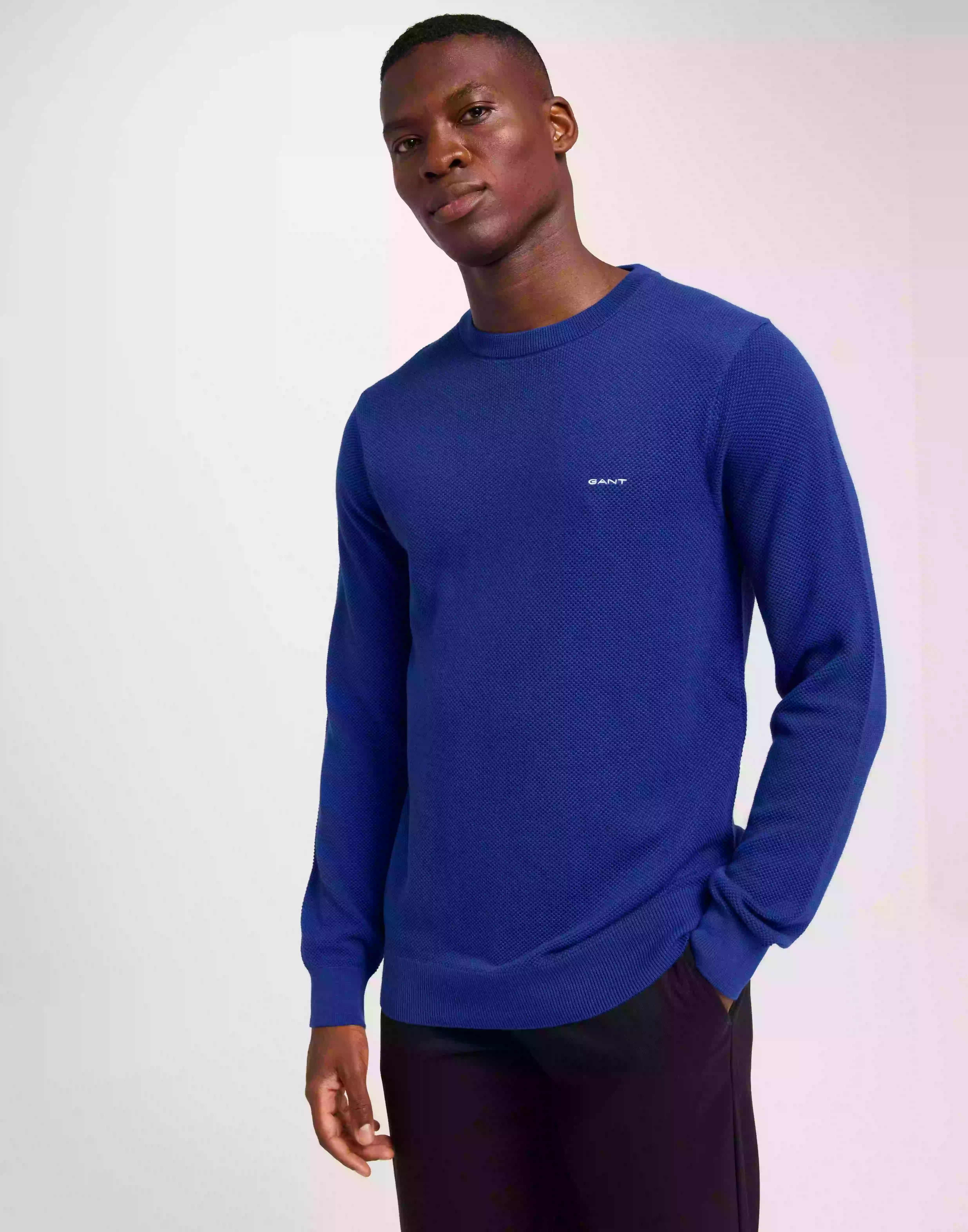Gant Cotton Pique C-Neck Stickade tröjor Blue