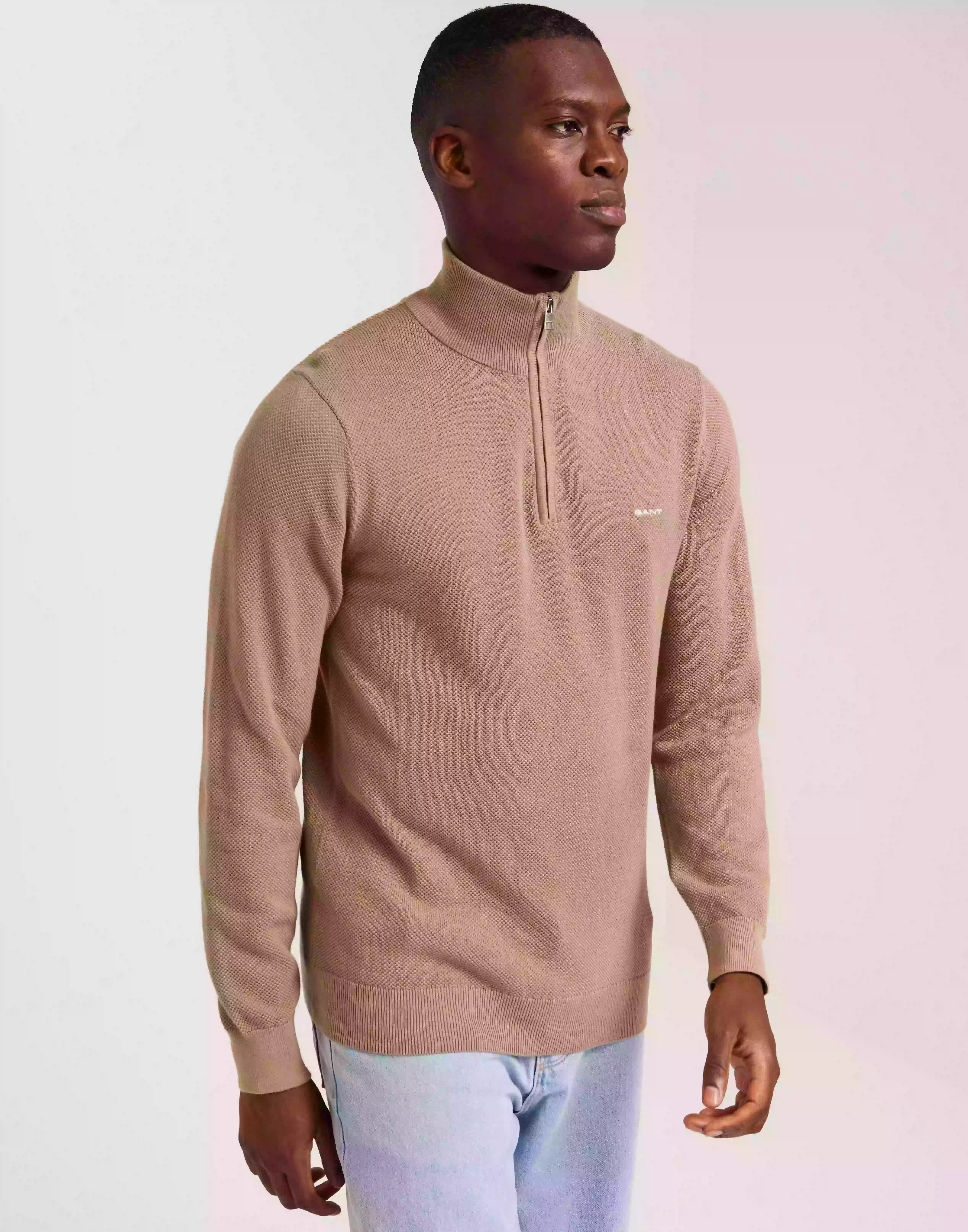 Gant Cotton Pique Halfzip Stickade tröjor Khaki