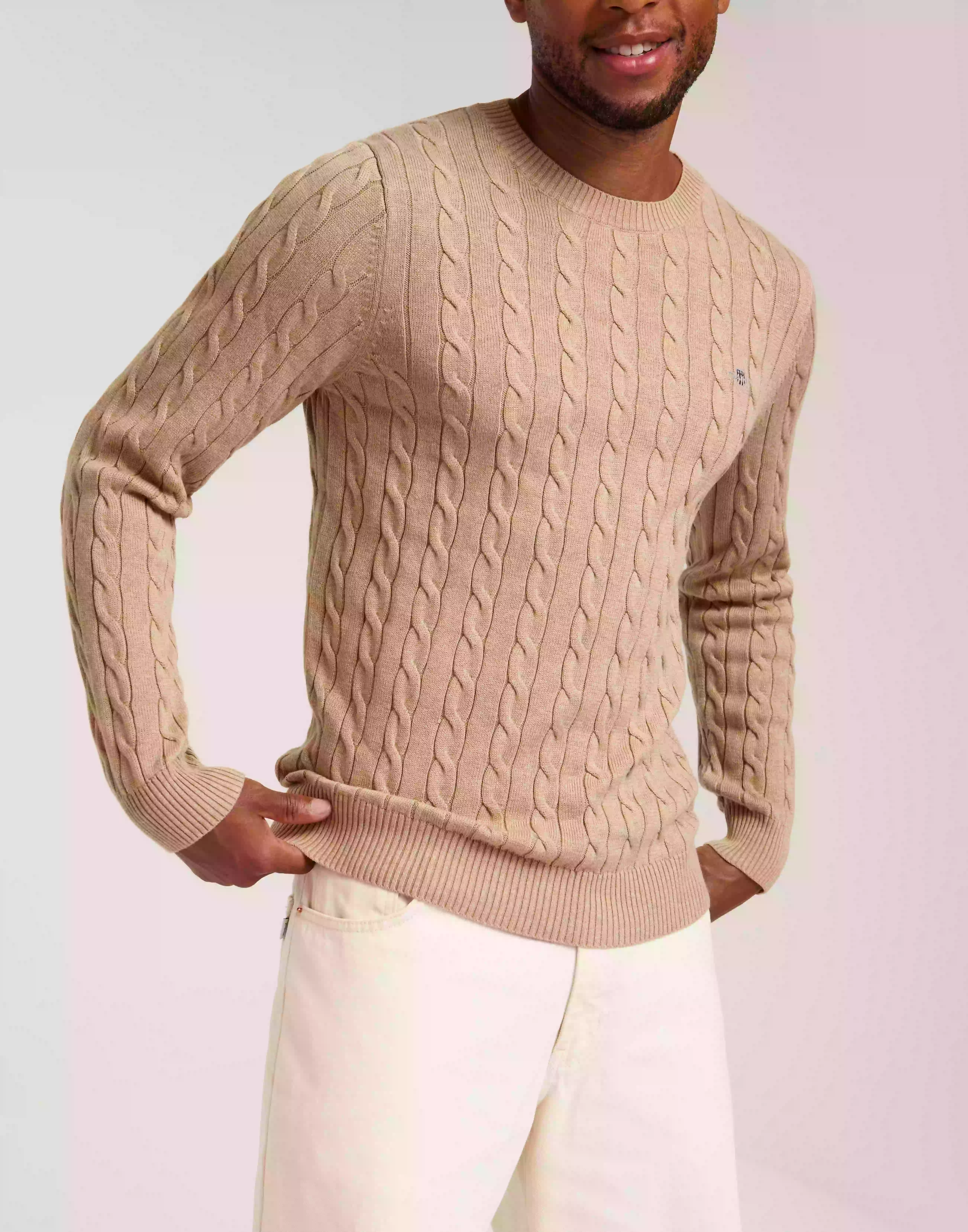 Gant Cotton Cable C-Neck Strikkegensere Khaki