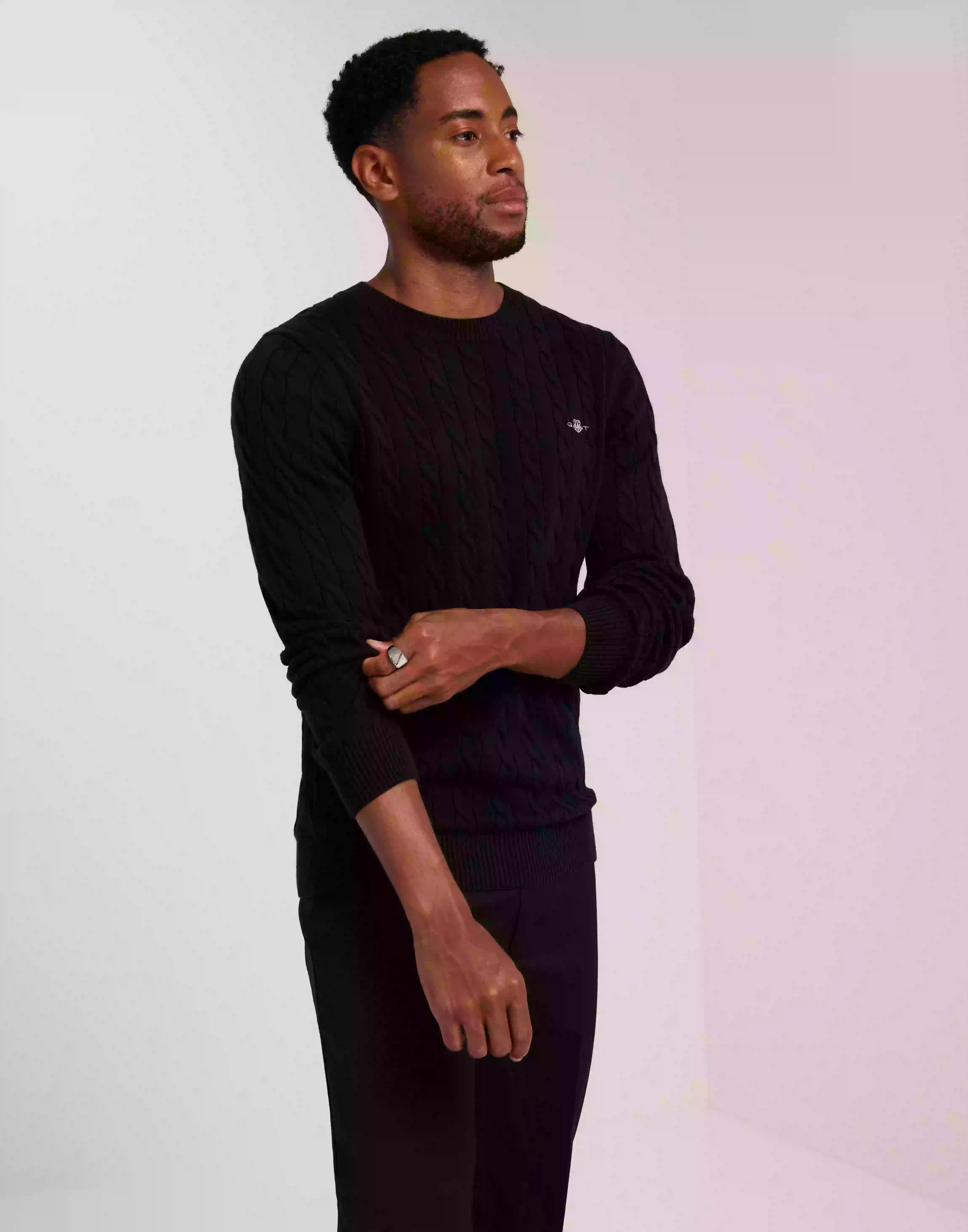 Gant Cotton Cable C-Neck Strikkegensere Black