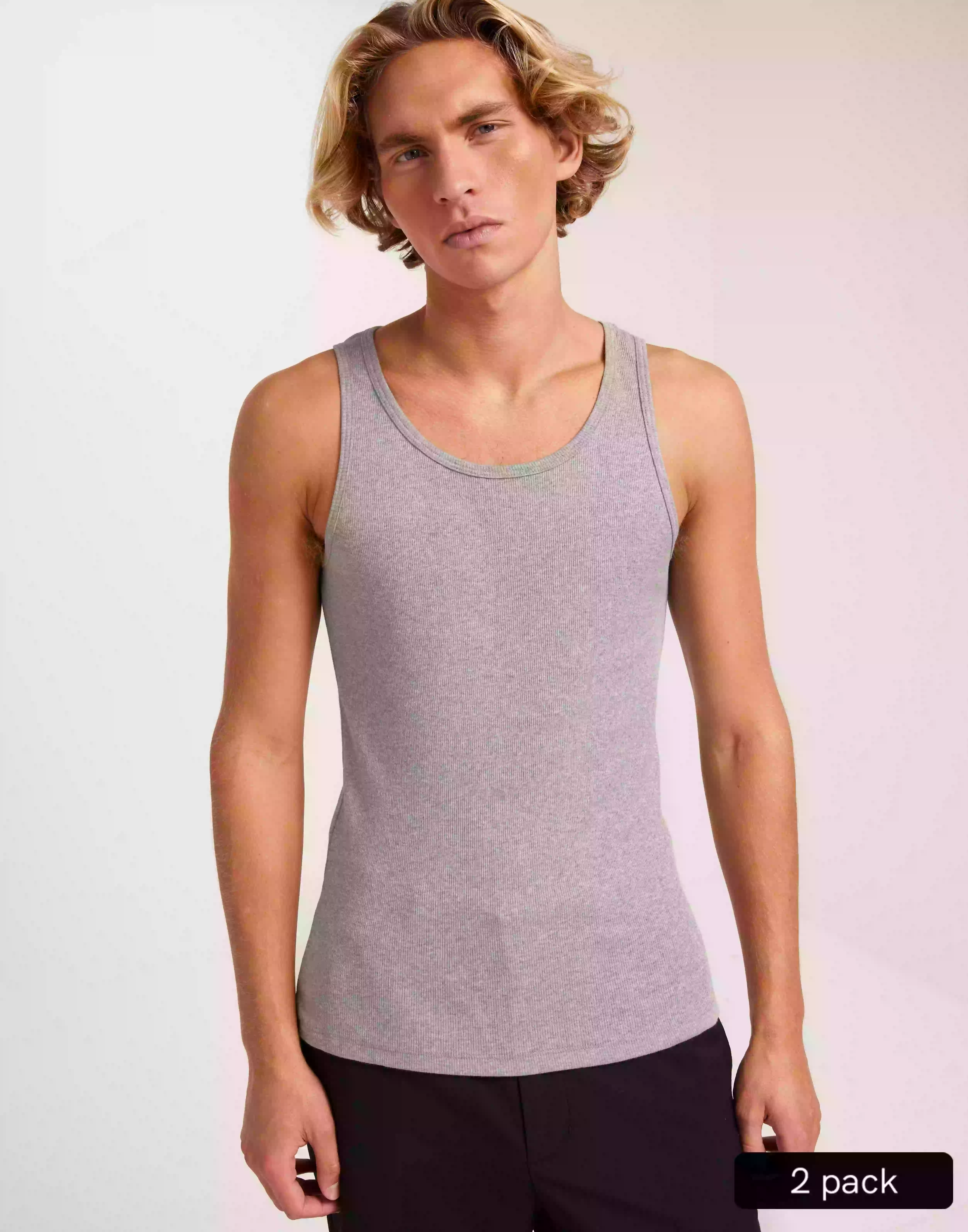 Bread & Boxers 2-Pack Tank ribbed Tanktoppe Grey Melange
