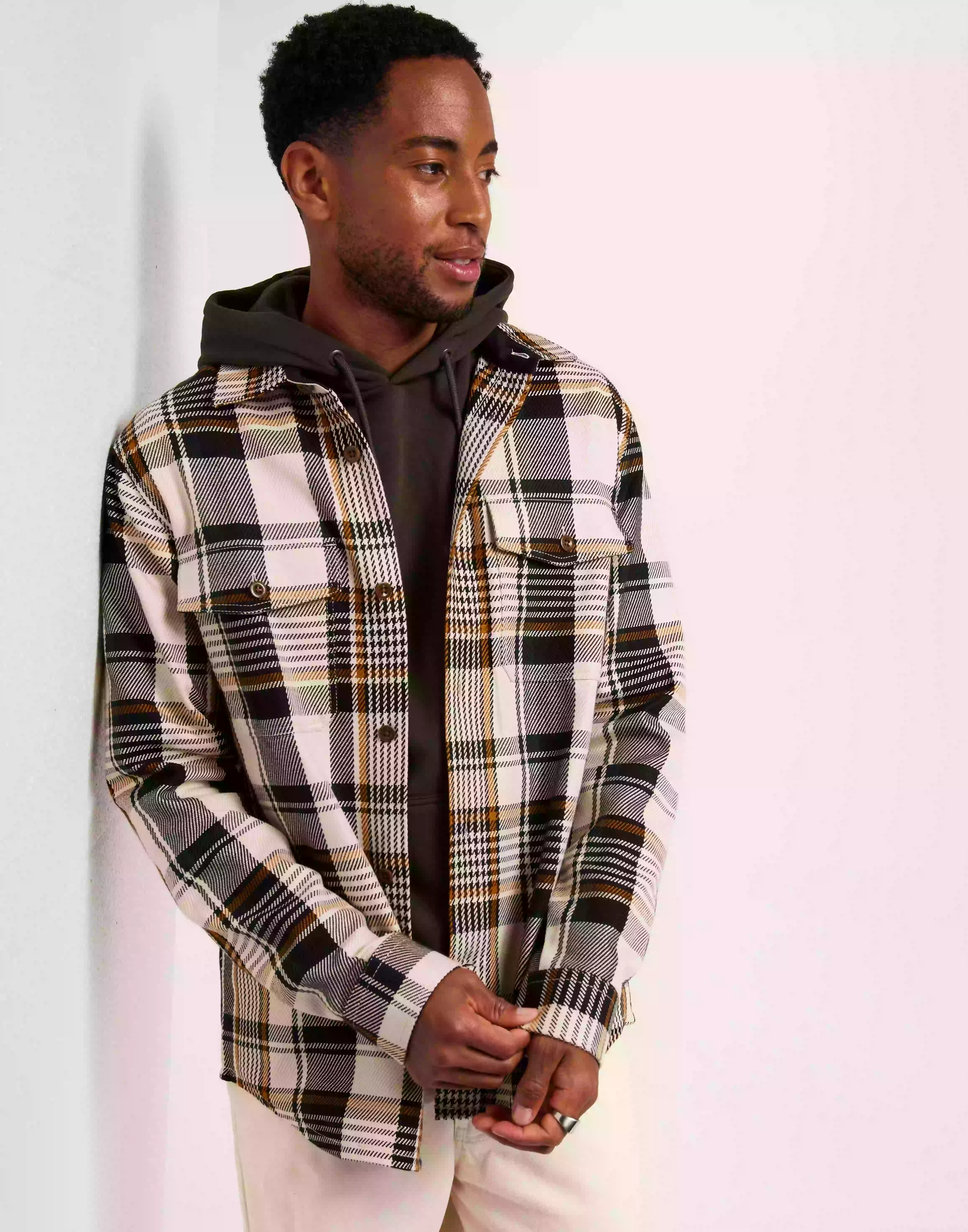 Gant Heavy Twill Check Overshirt Overshirts Putty