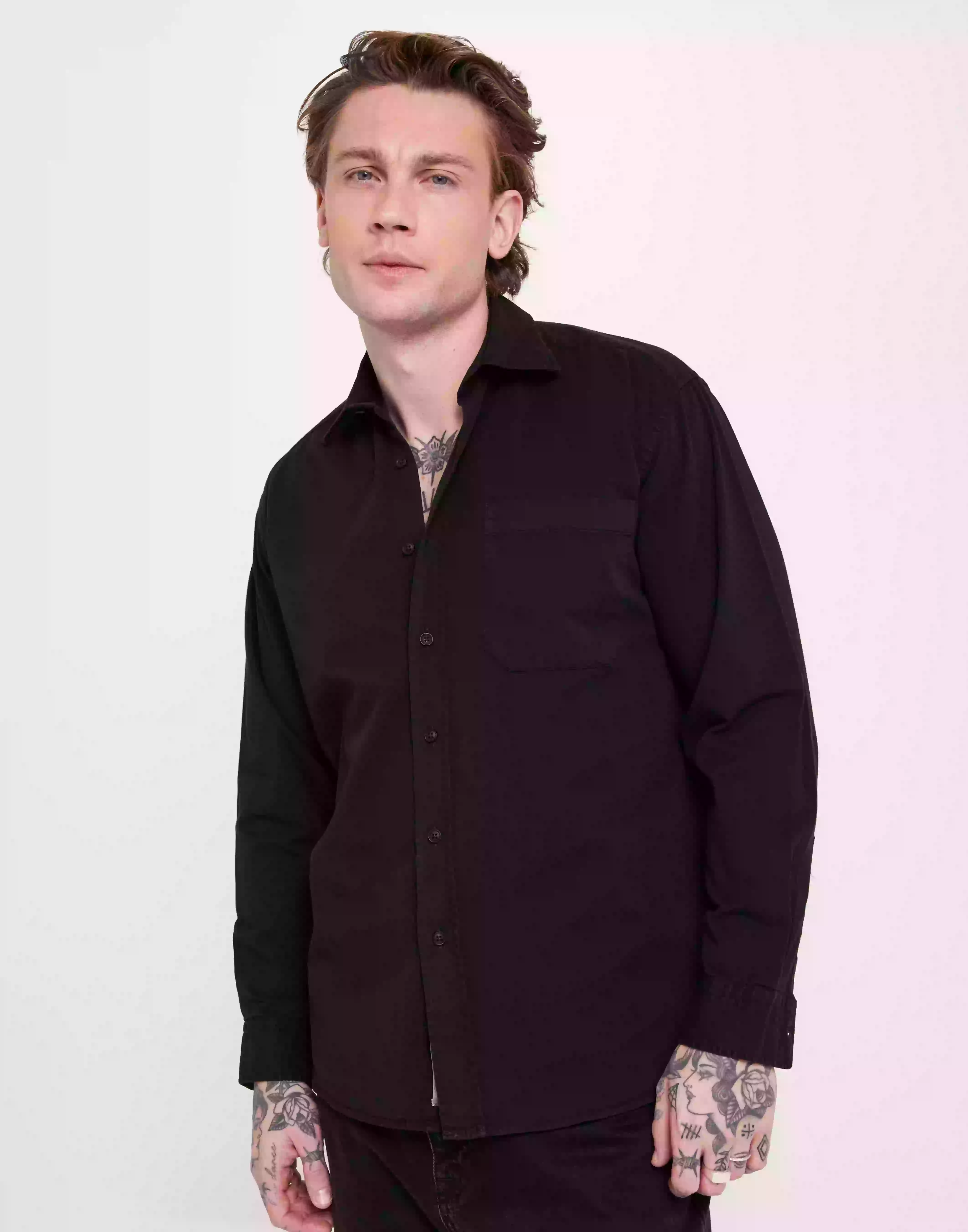 Woodbird WBYuzo Antic Shirt Enkeltfargede skjorter Black