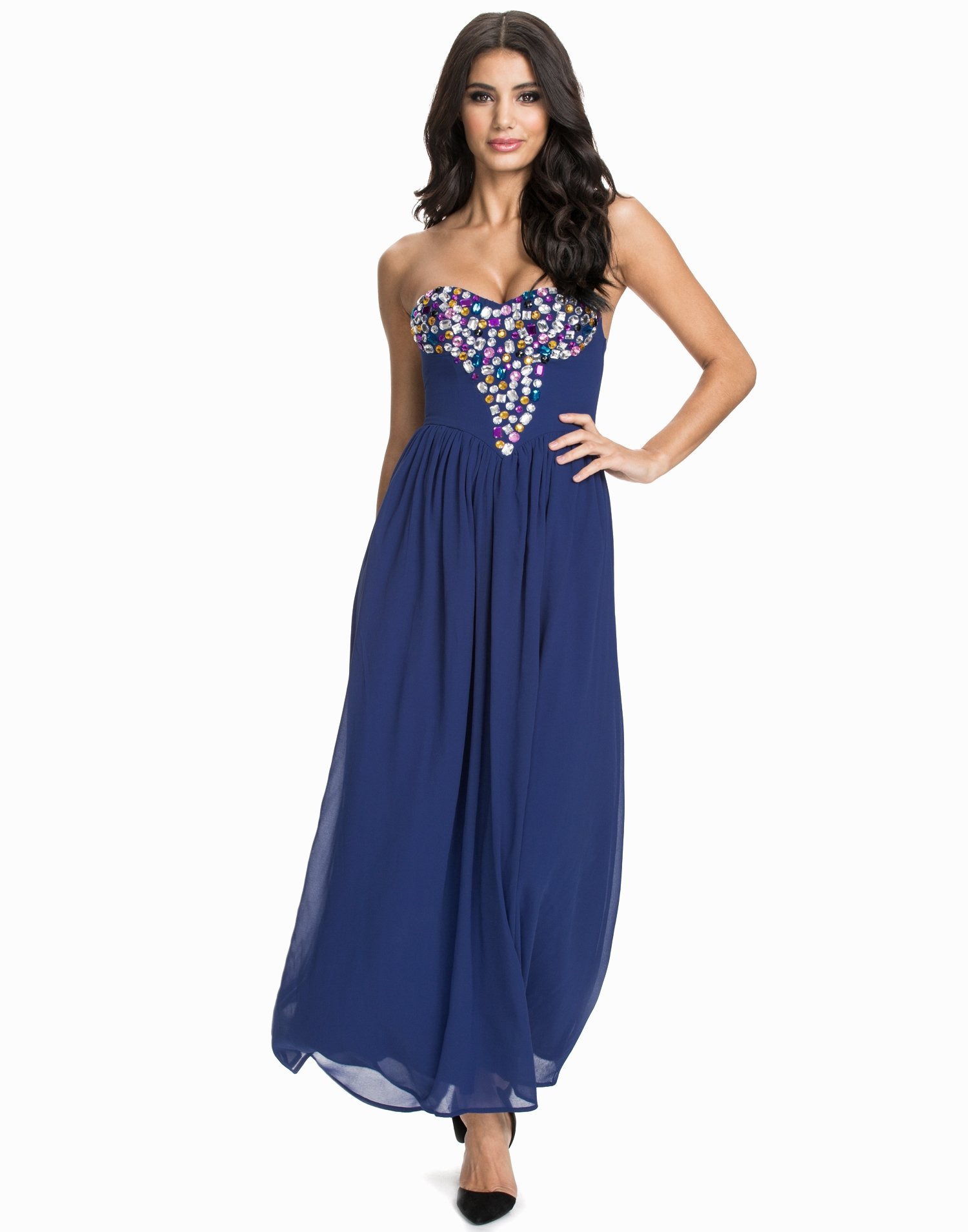 Deep V Embellished Bustier Maxi Dress - Te Amo - Cobolt Blue - Party ...