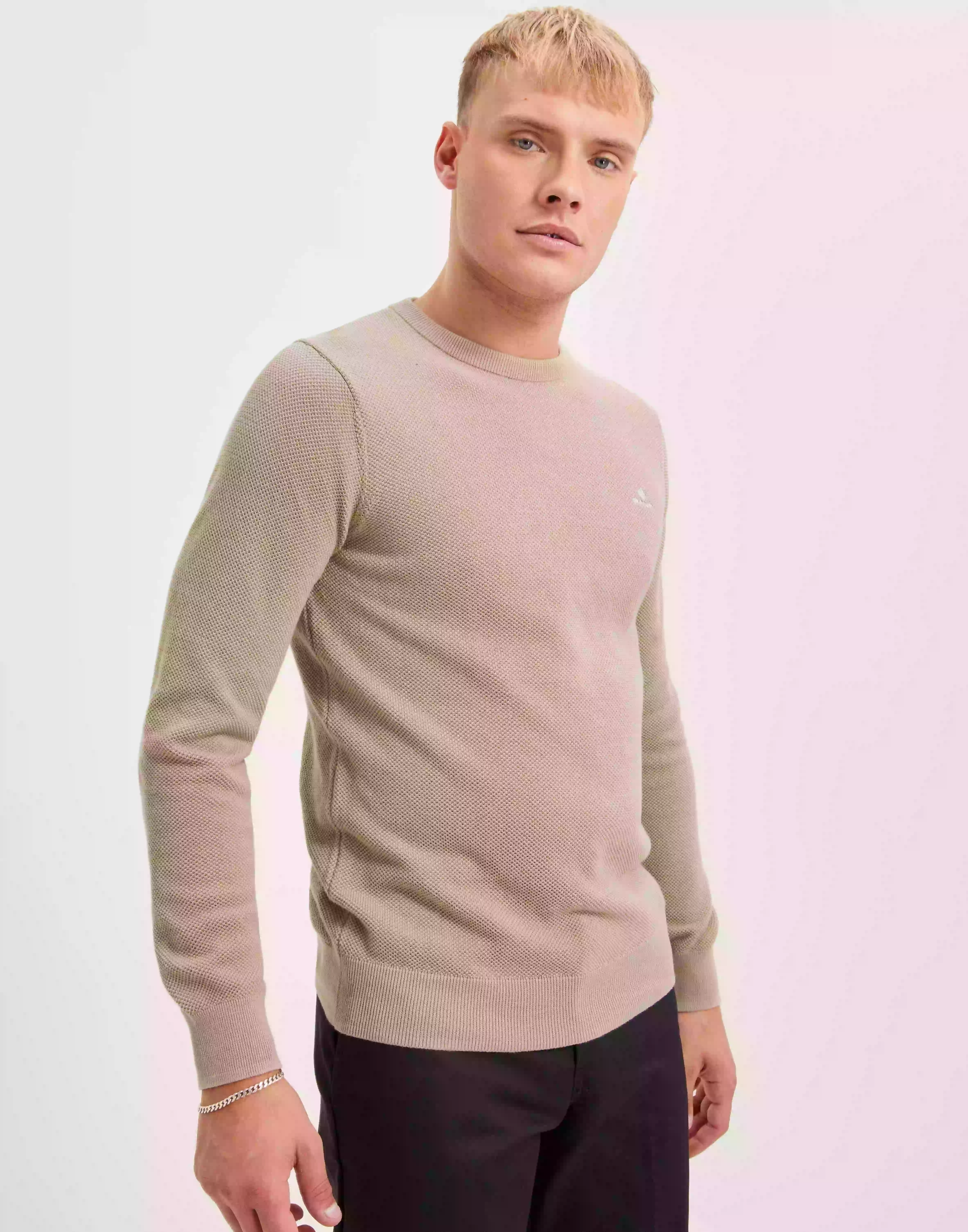 Gant Cotton Pique C-Neck Strikkegensere Beige