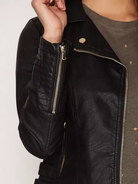 Miss Selfridge faux leather biker jacket in black