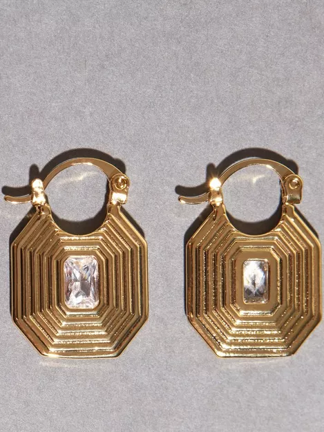 Ridged Pyramid Pendant Earrings- Gold