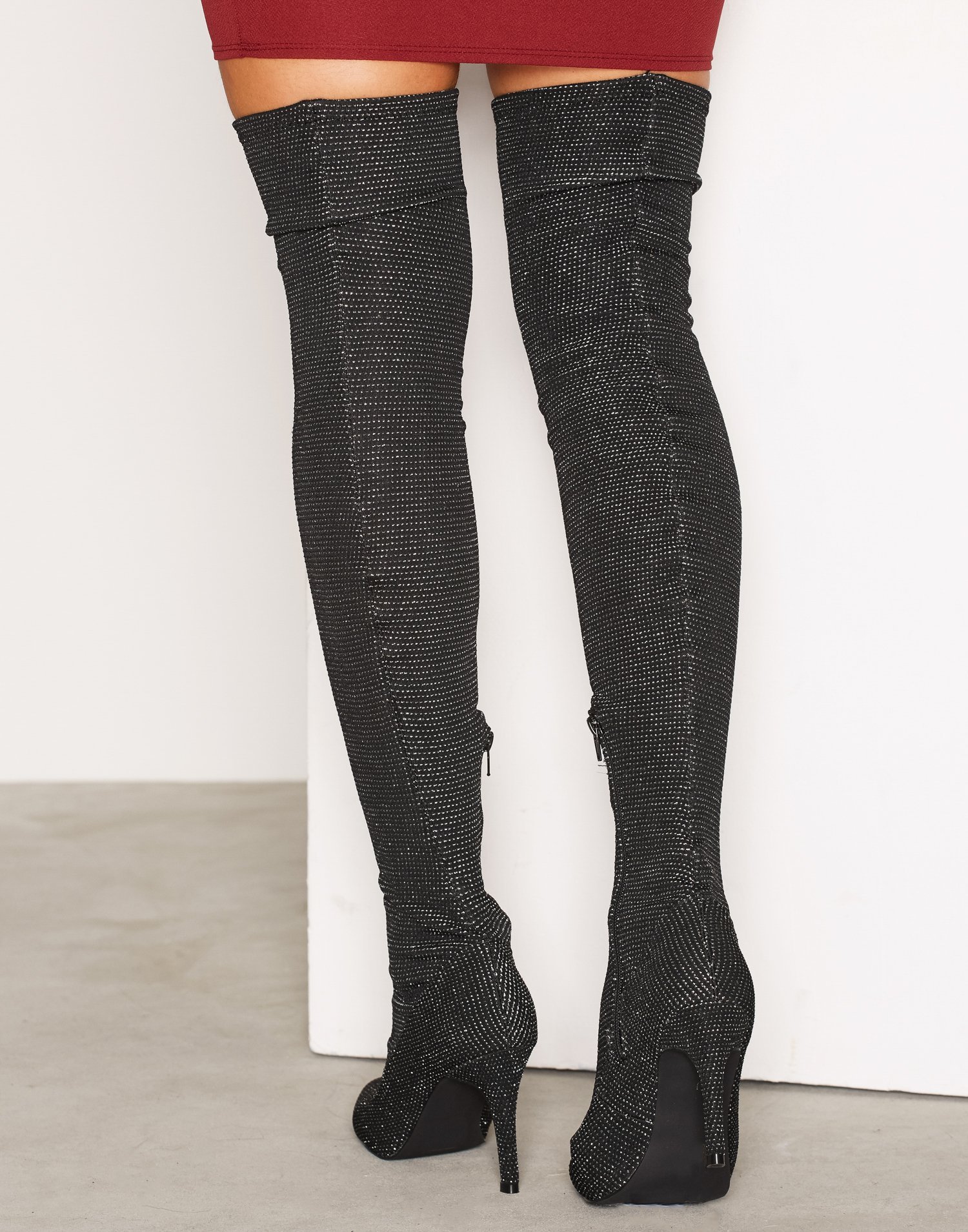 thigh high string boots