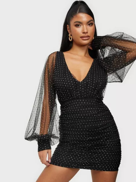 Rare London Diamante Detailed Glitter Maxi Dress - Black