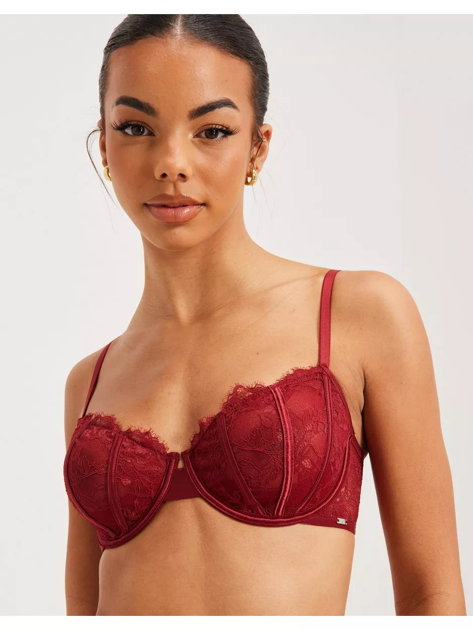 Lindex Bra Amie Wire Lace Satin BH med bygel Dark Dusty Red