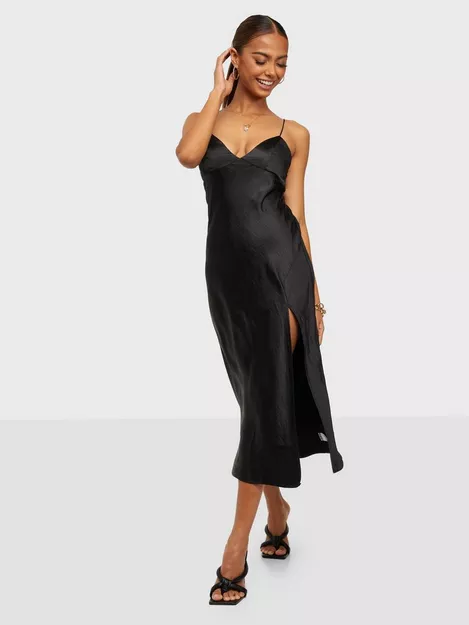 ASOS DESIGN cami midi slip dress in high shine satin with lace up