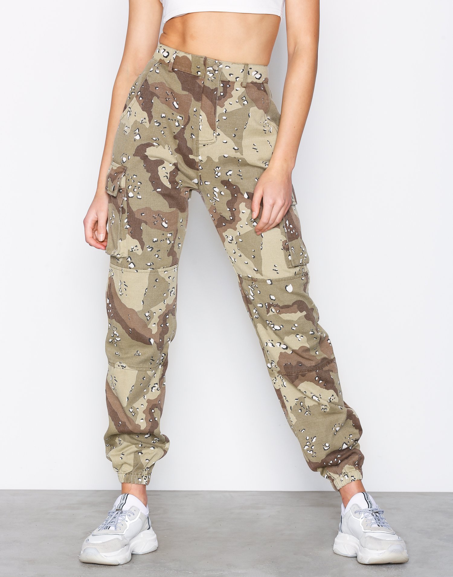 Spot Camo Cargo Trousers - Missguided - Stone - Pants & Shorts ...