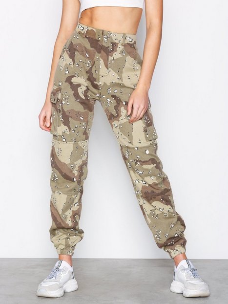 Spot Camo Cargo Trousers - Missguided - Stone - Pants & Shorts ...