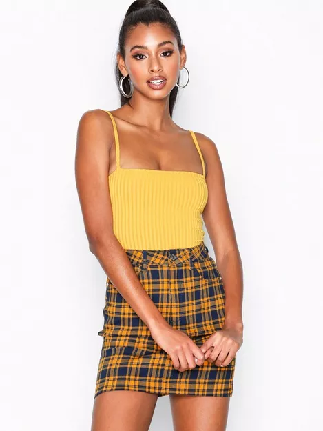 Köp Missguided Checked Superstretch Skirt - Yellow | Nelly.com