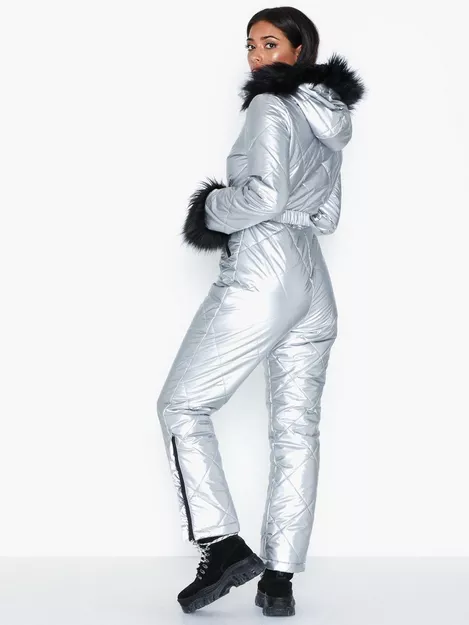 Missguided Belted Silver Quilted Ski Suit sz 10 new