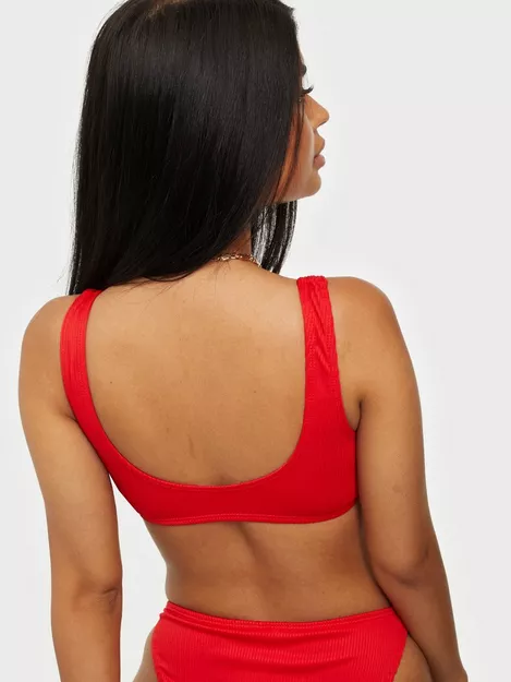 Buy Missguided Rib Scoop Neck Bikini Top - Red