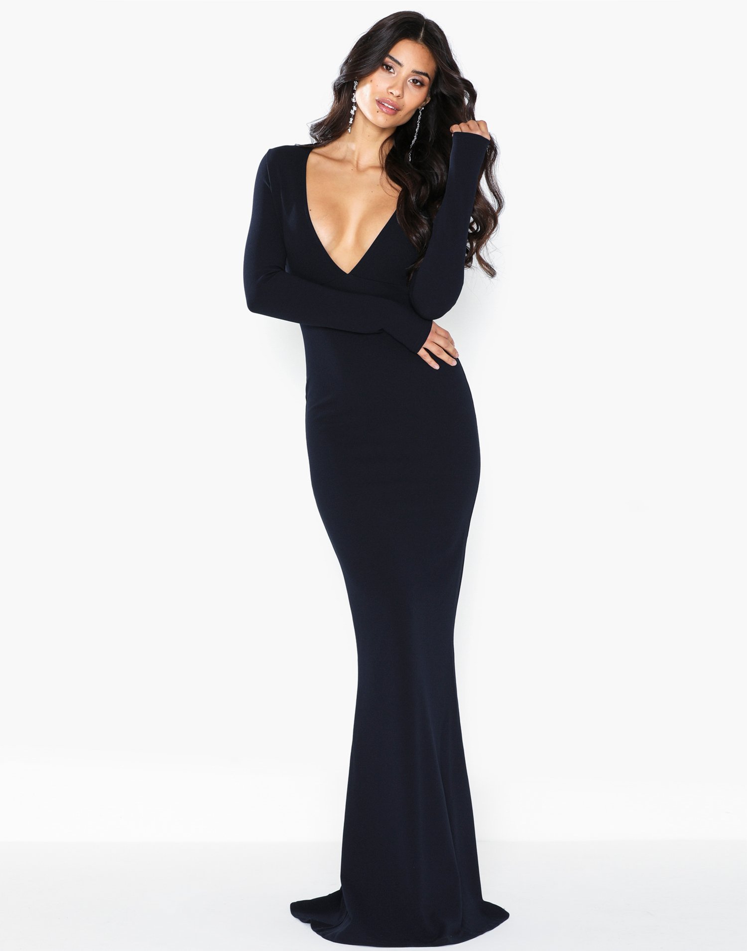 plunge fishtail maxi dress