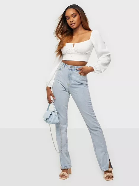 Picket Easy Good feeling Missguided Fold Over Straight Leg Jean In Blue Lyst, 47% OFF