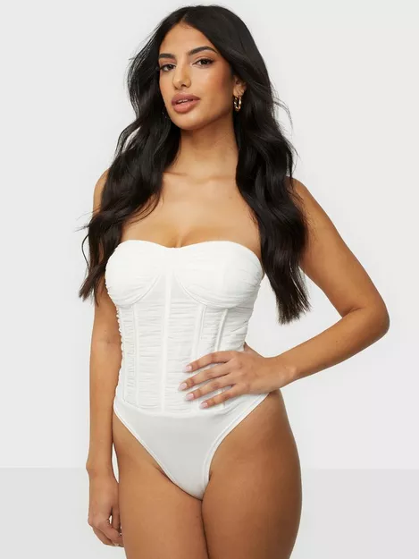 Buy Missguided Mesh Ruched Font Sleeveless Corset Body - White