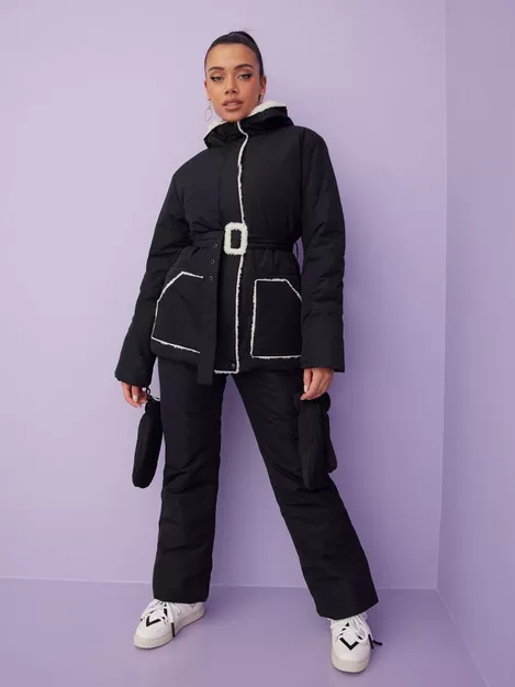 Missguided Black Msgd Sports Borg Teddy Lined Ski Puffer Jacket With  Mittens - ShopStyle