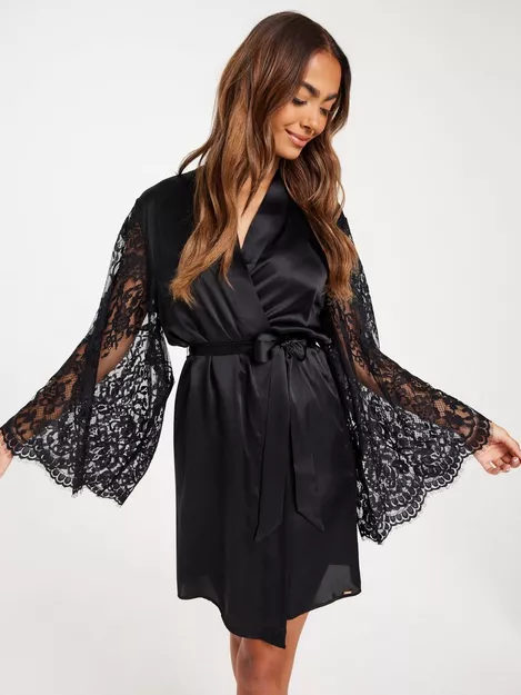 Oraal verticaal Verleden Buy Hunkemöller Kimono Silk Lace Sleeve - Black | Nelly.com