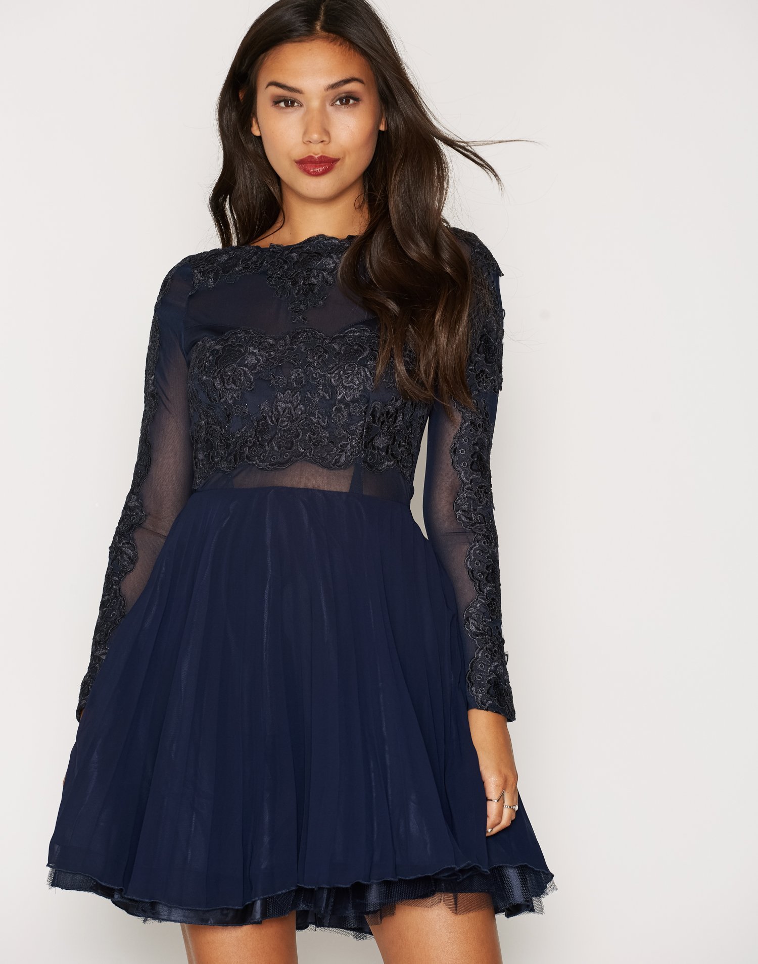 Ls Lace Skater Dress Ax Paris Navy Party Dresses Clothing Women 7137