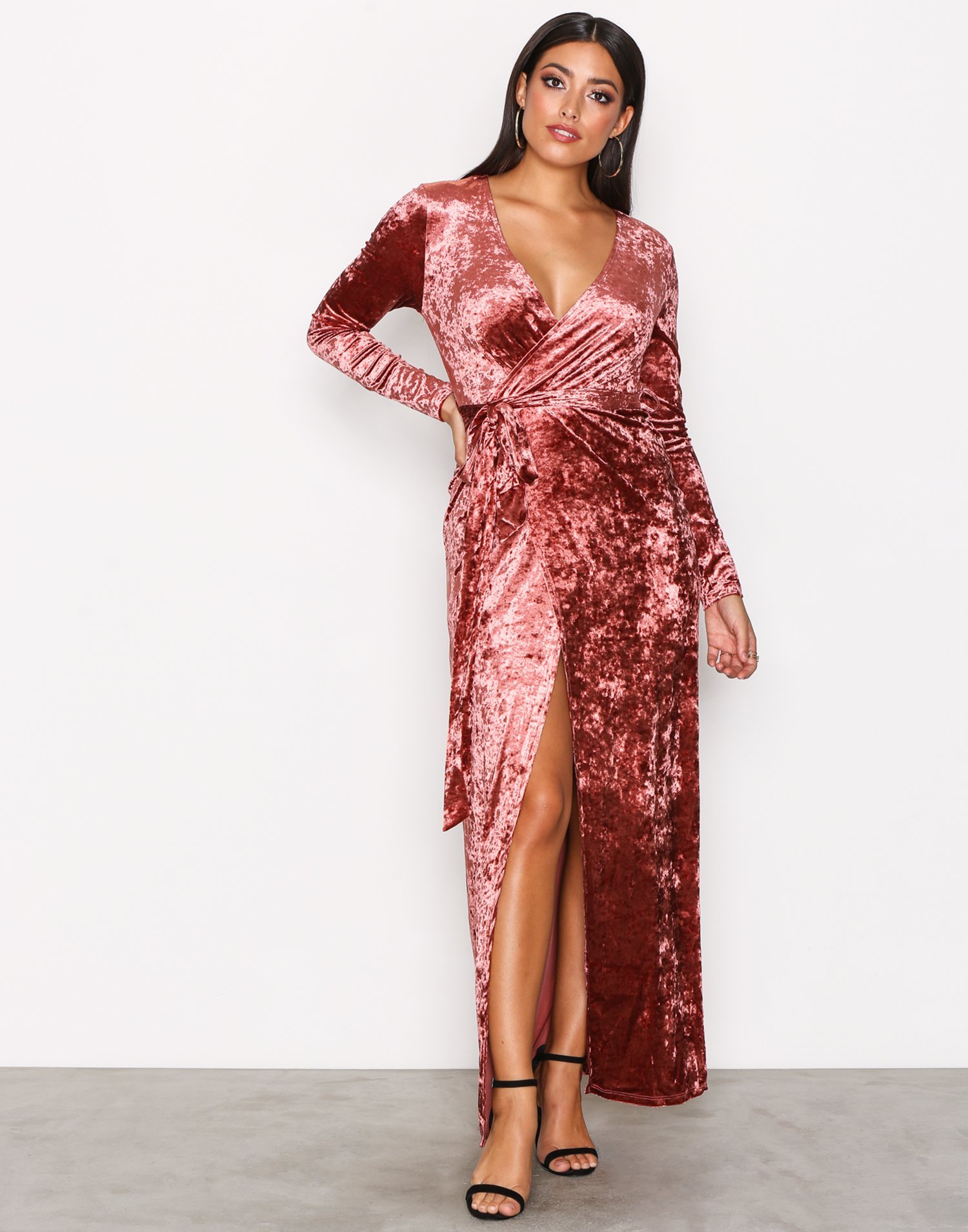 Velvet Wrap Dress - Glamorous - Dusty Pink - Party Dresses - Clothing ...