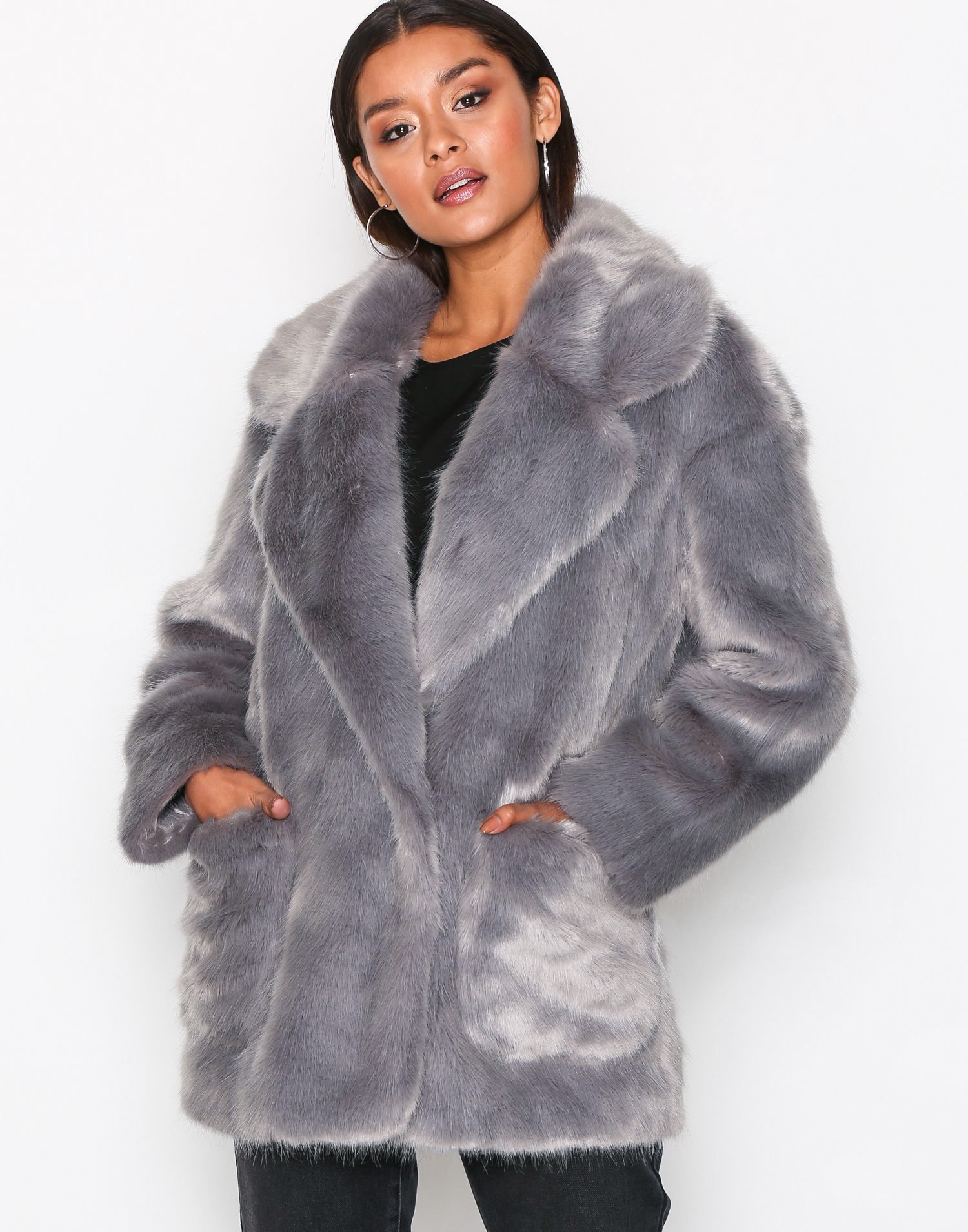 Andrea Faux Fur Jacket - Glamorous - Grey - Jackets - Clothing - Women ...