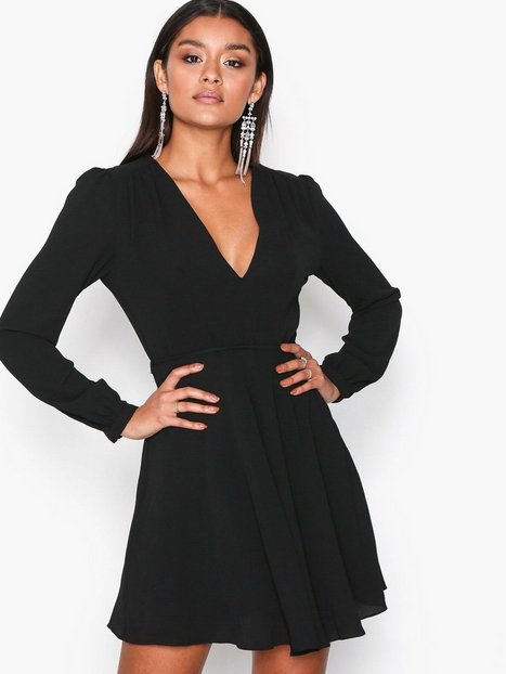 Long Sleeve Flounce Dress - Glamorous - Black - Dresses - Clothing ...