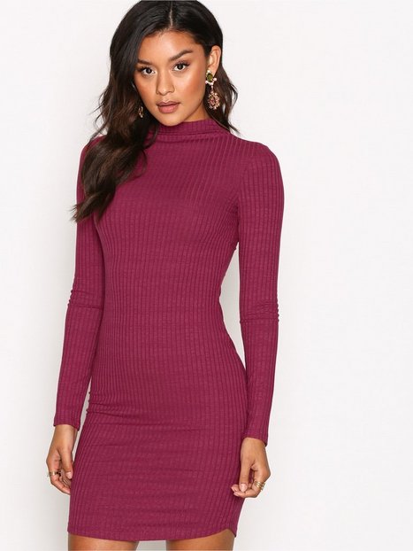 Wide Rib Turtleneck Dress - Nly Trend - Rose Berry - Dresses - Clothing ...