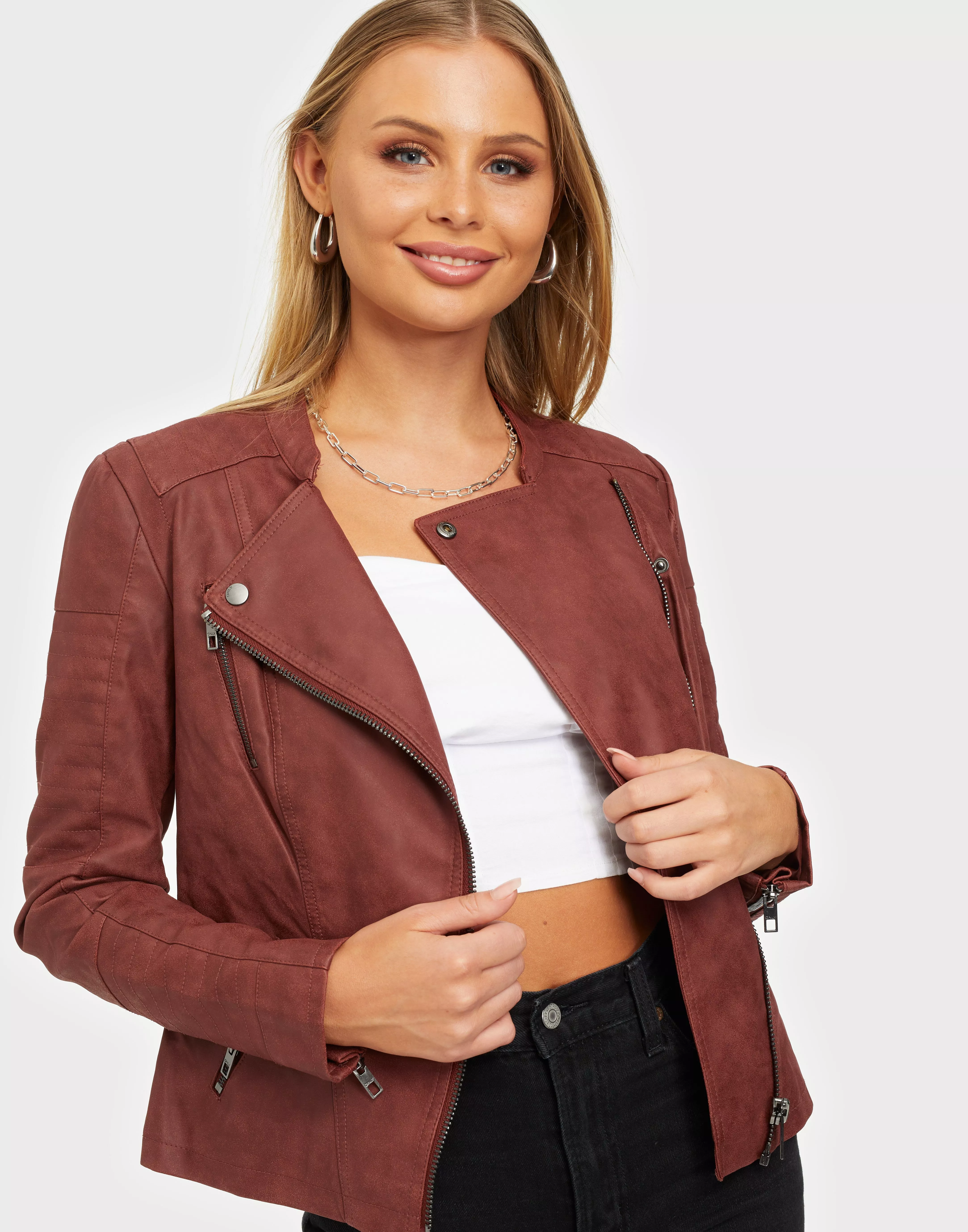 Onlava faux outlet leather jacket