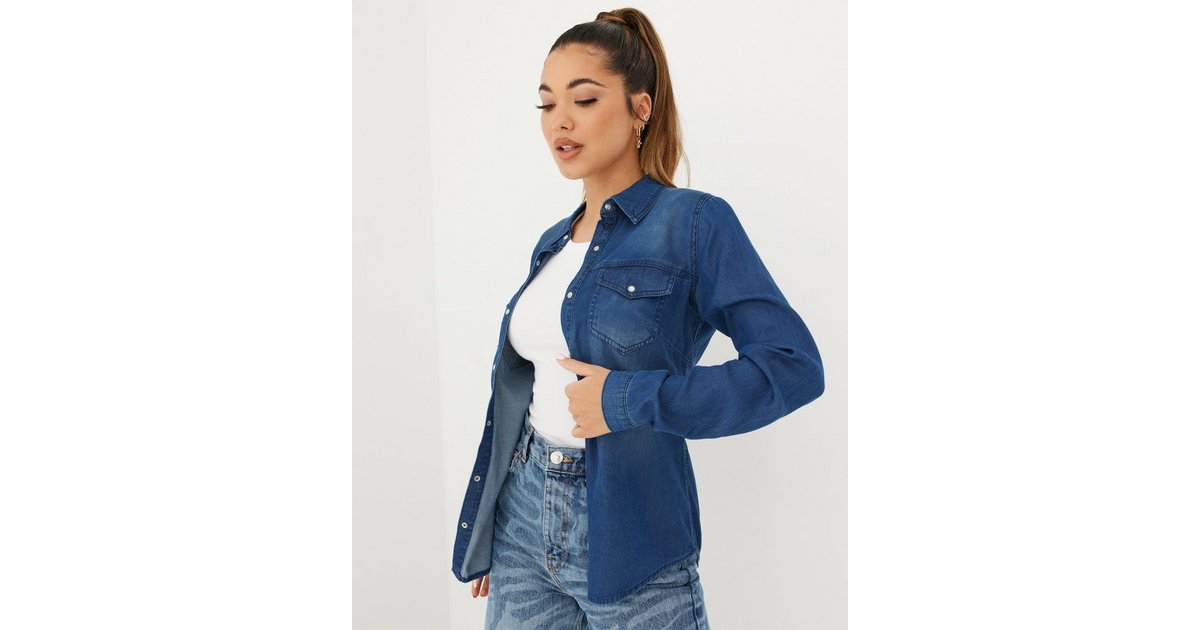 Buy Vila VIBISTA DENIM SHIRT/SU-NOOS - Dark Blue | Nelly.com