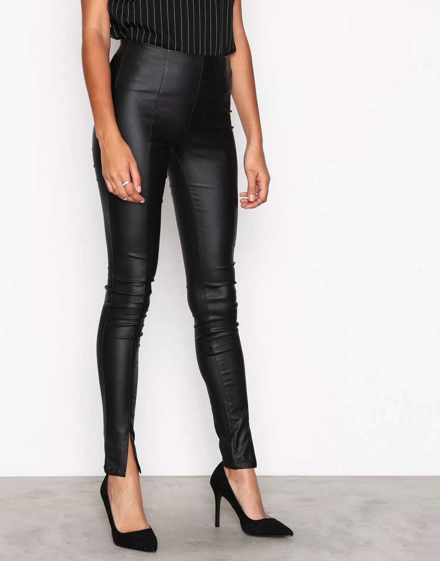 Womens black coated leggings sale