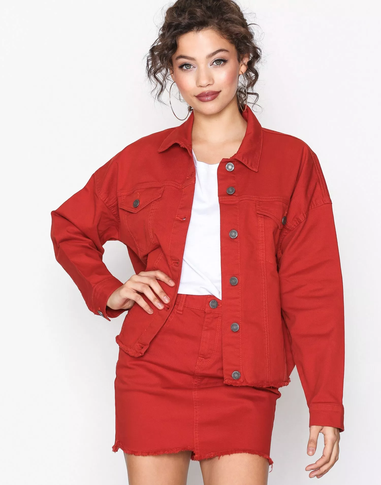 Red denim clearance jacket oversized