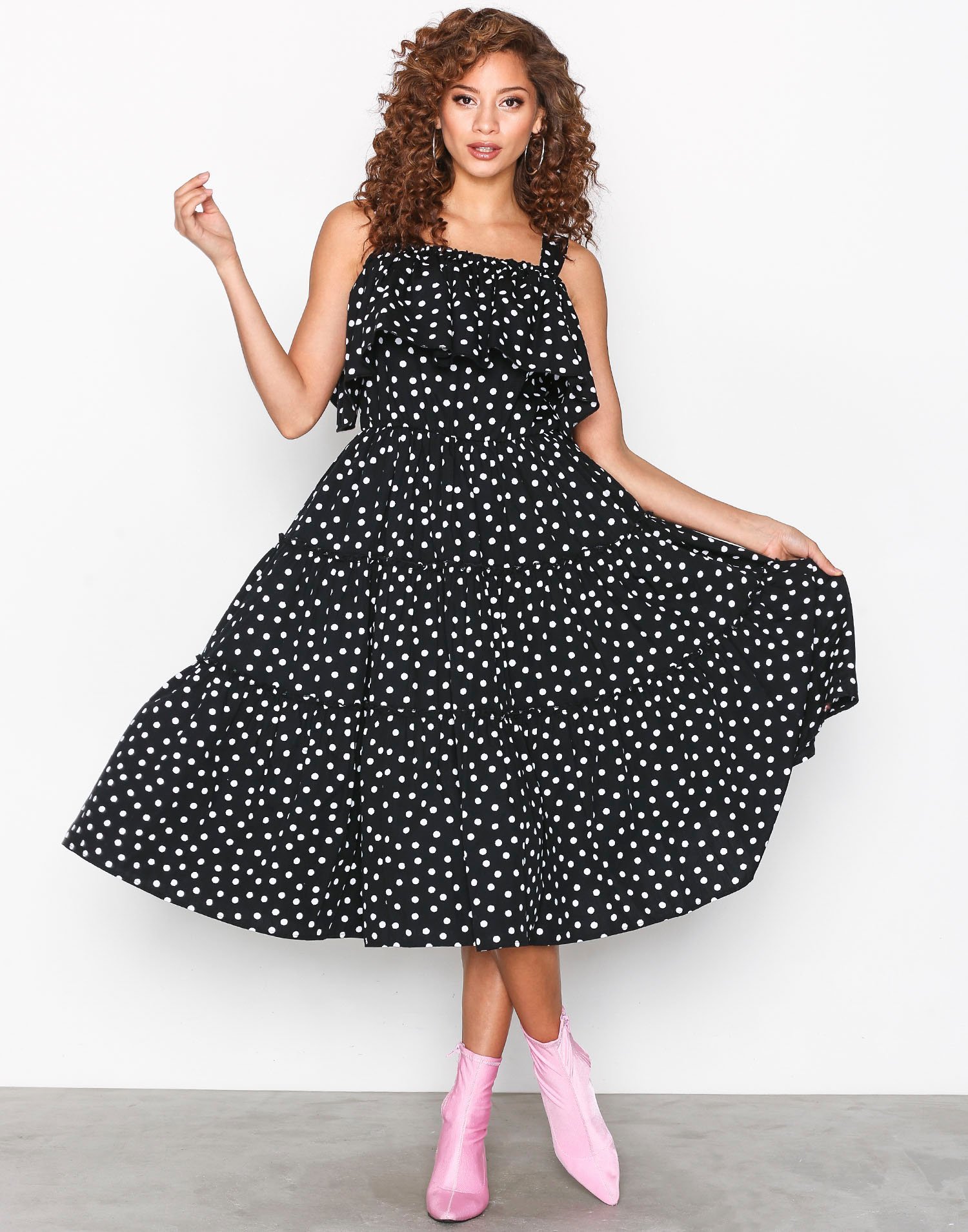 VMLOKA DOT COLD SHOULDER CALF DRESS