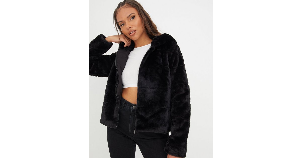 Chris fur hooded hot sale jacket black