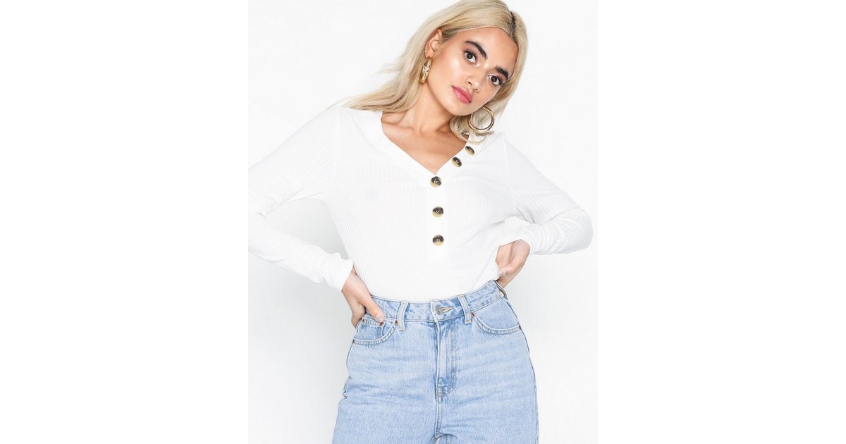 Buy Only Onlmona Ls Button Rib Top Jrs White 