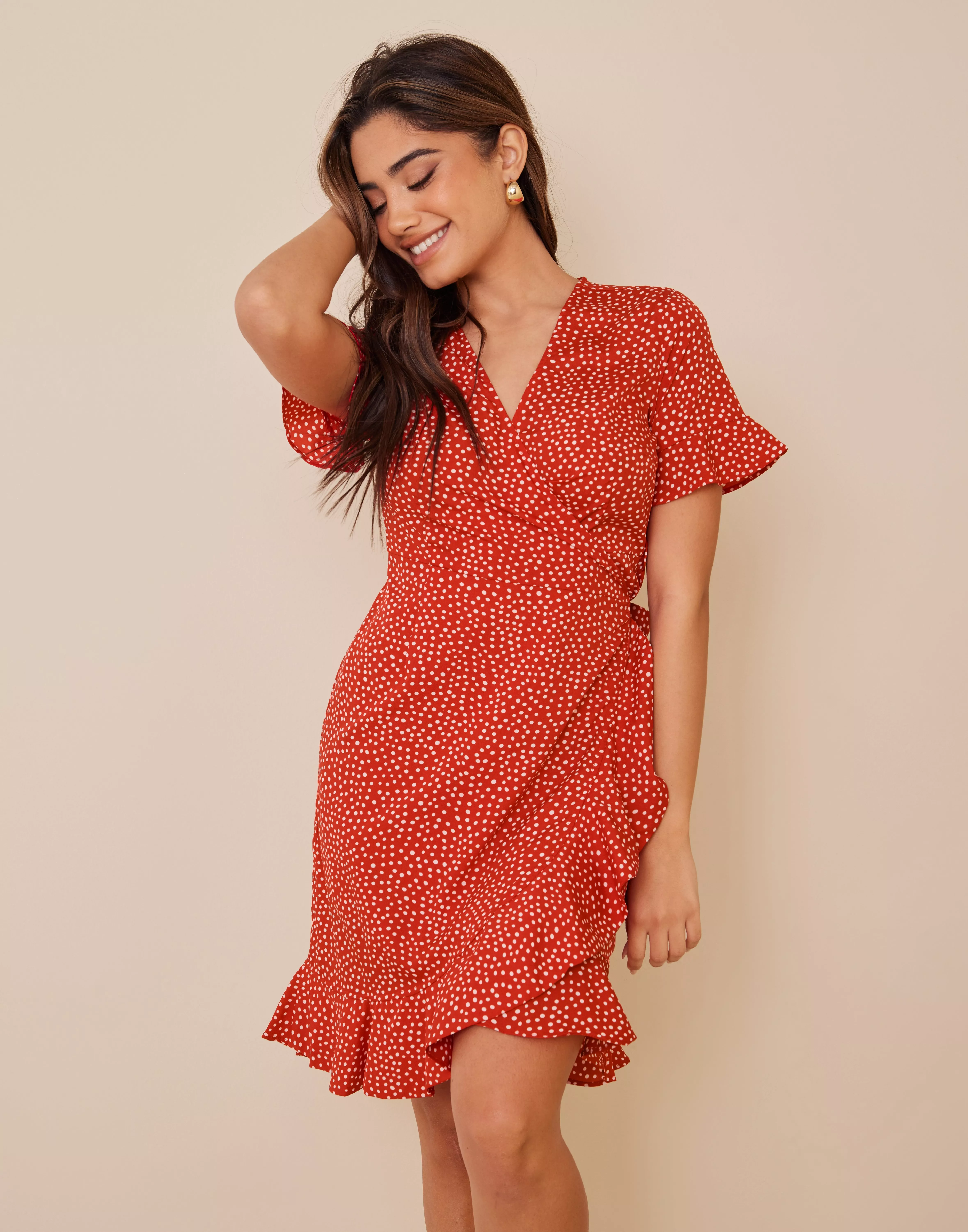 Køb Vero Moda VMHENNA 2/4 WRAP DRESS NOOS - Goji Berry Tiny Dots | Nelly.com