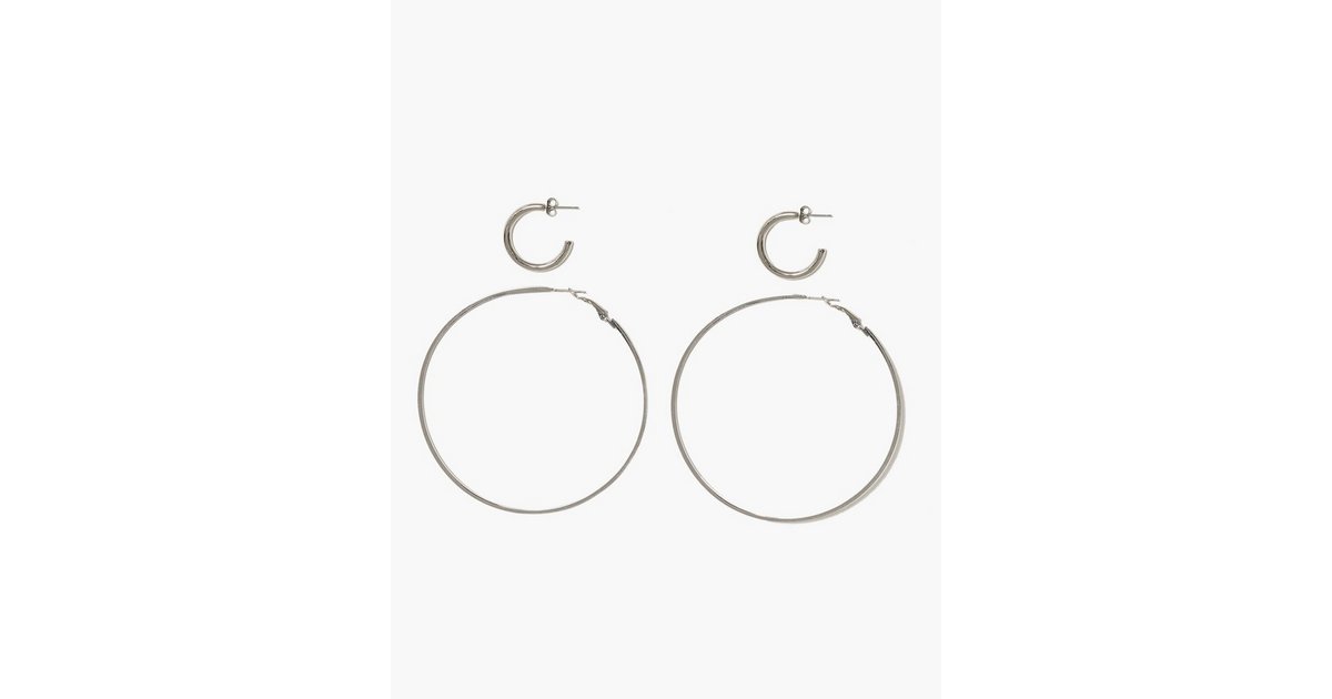 Buy Pieces PCEMANI HOOP EARRINGS 2-PACK - Silver | Nelly.com