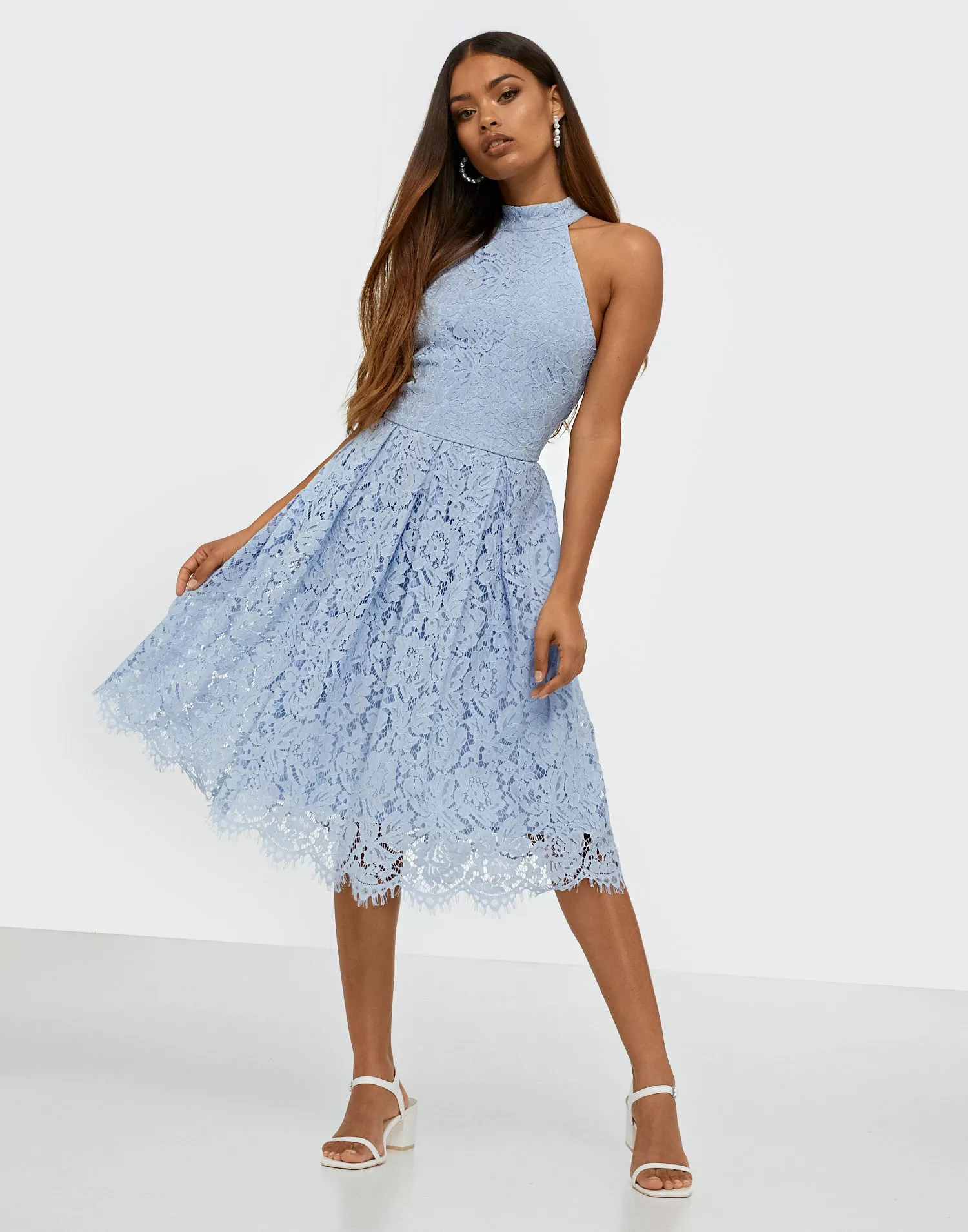 Light blue cheap lace midi dress