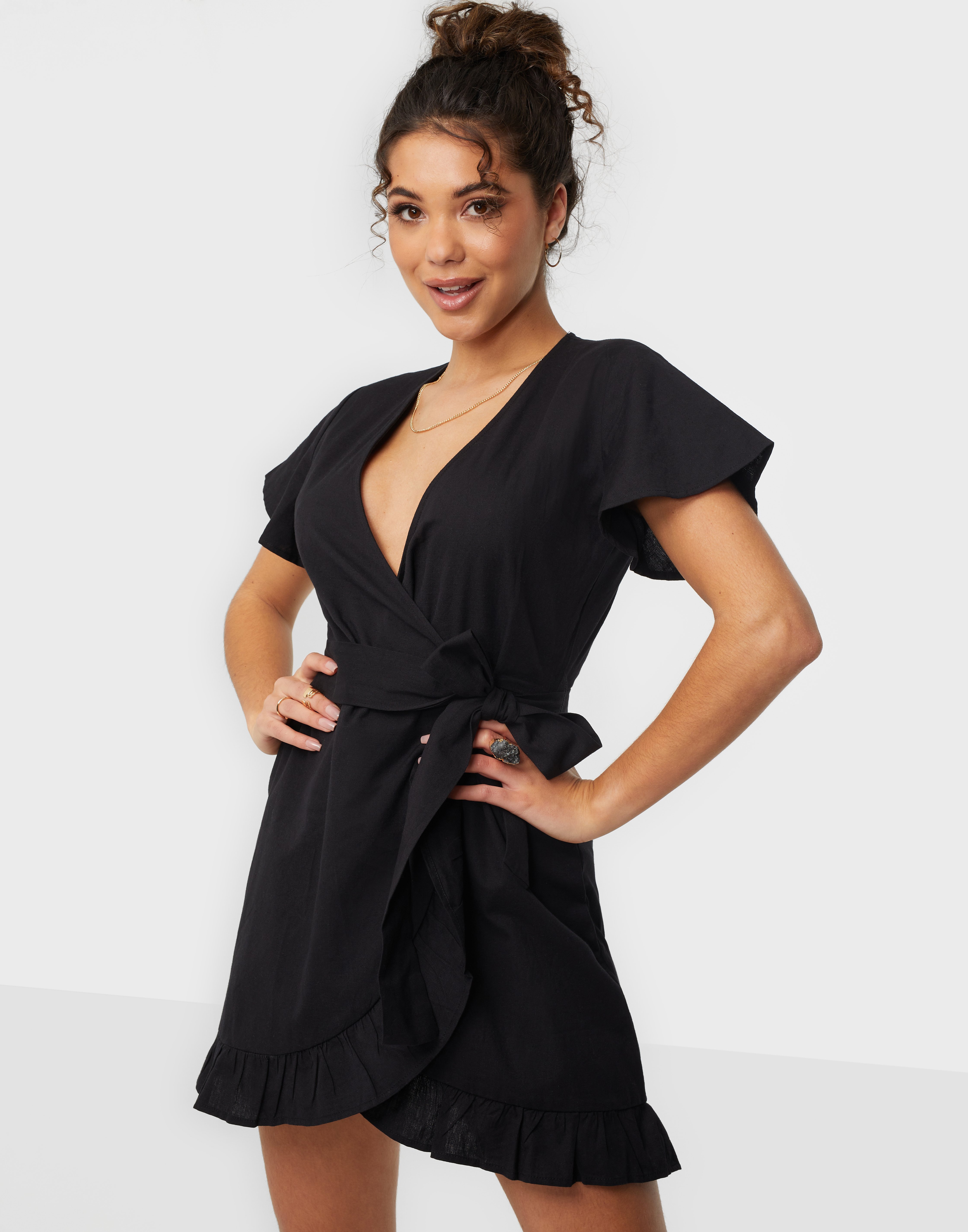 black flowy wrap dress