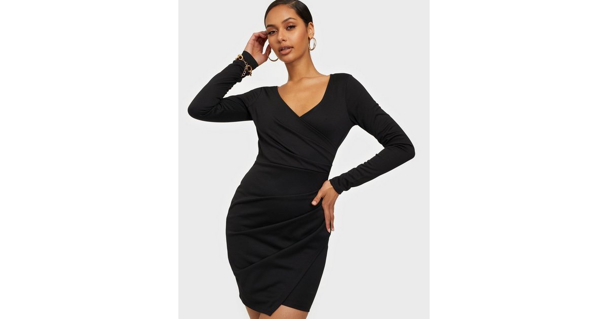Buy NLY One Long Sleeve Wrap Dress - Black | Nelly.com