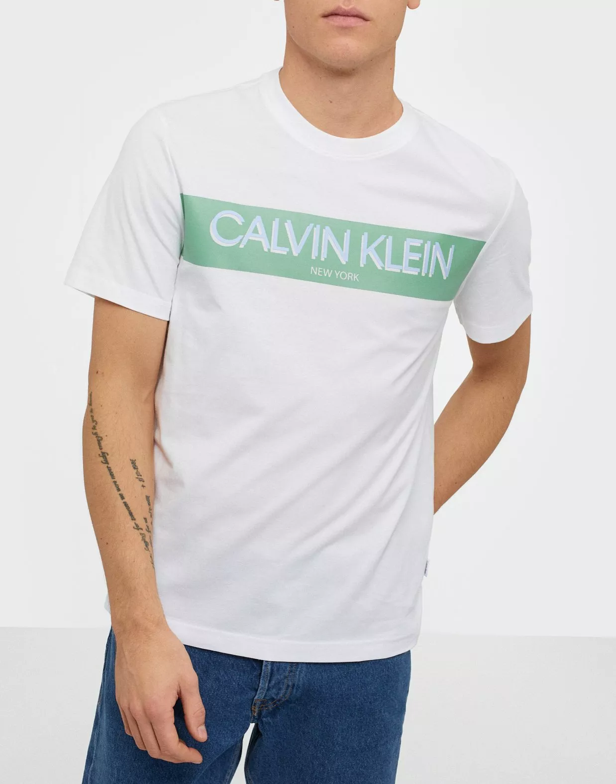 Buy Calvin Klein STRIPE LOGO T SHIRT White NLY Man