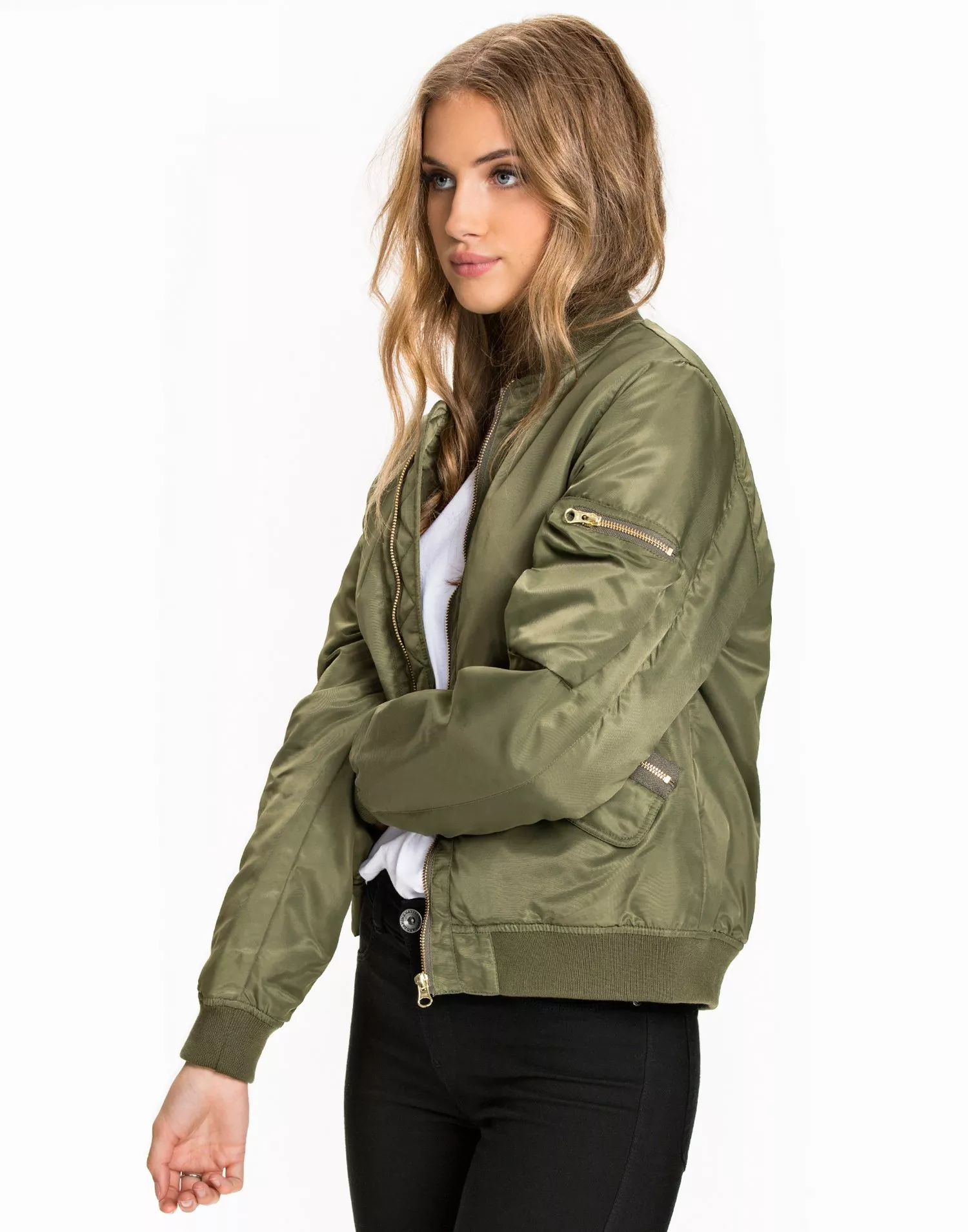 Bomber jacket gold discount zipper